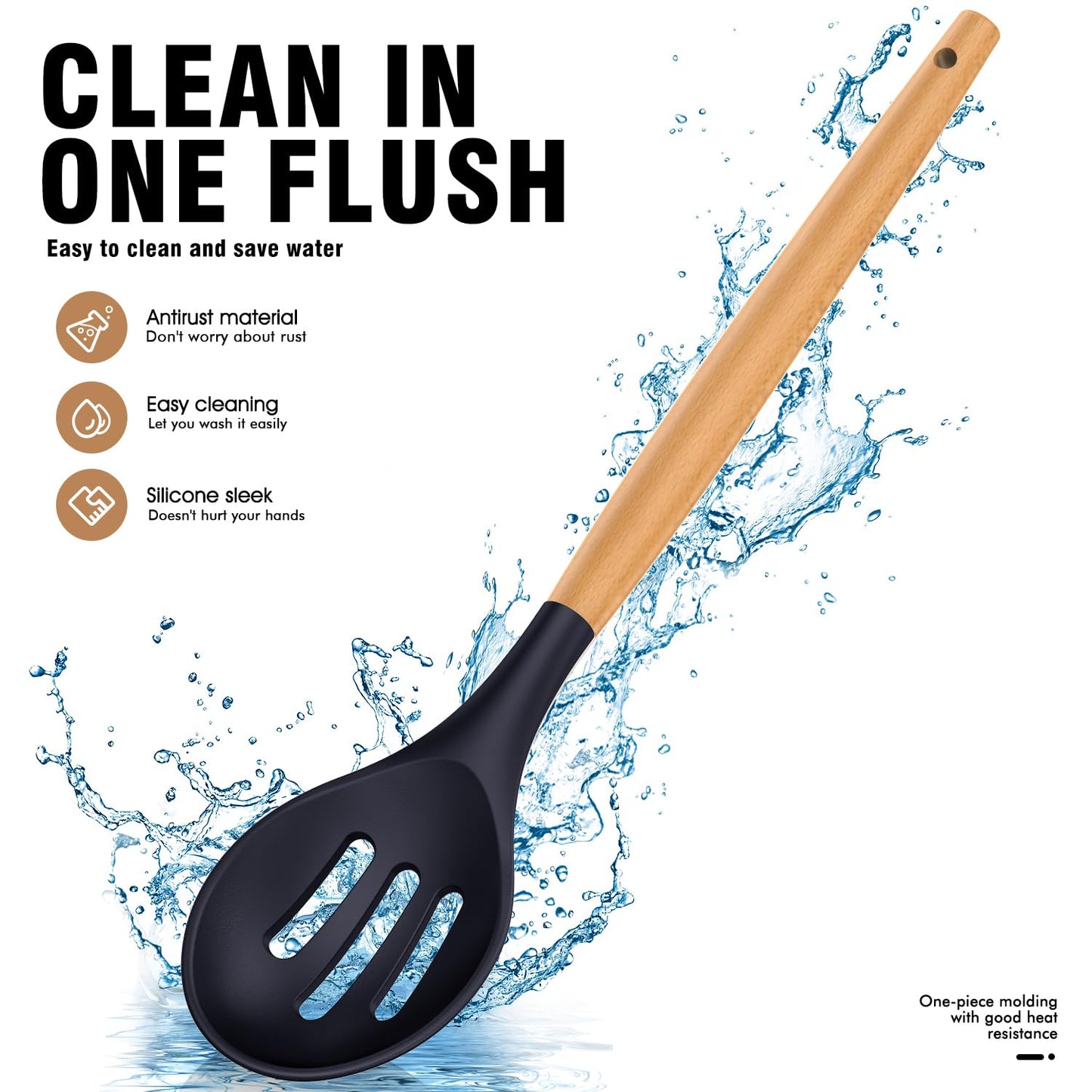Silicone Cooking Utensils Set - AVGPD Silicone Kitchen Utensils for Cooking Wooden Handles, 446°F Heat Resistant Kitchen Utensil Spatula Sets, Gadgets for Non-Stick Cookware BPA FREE (Navy Blue)
