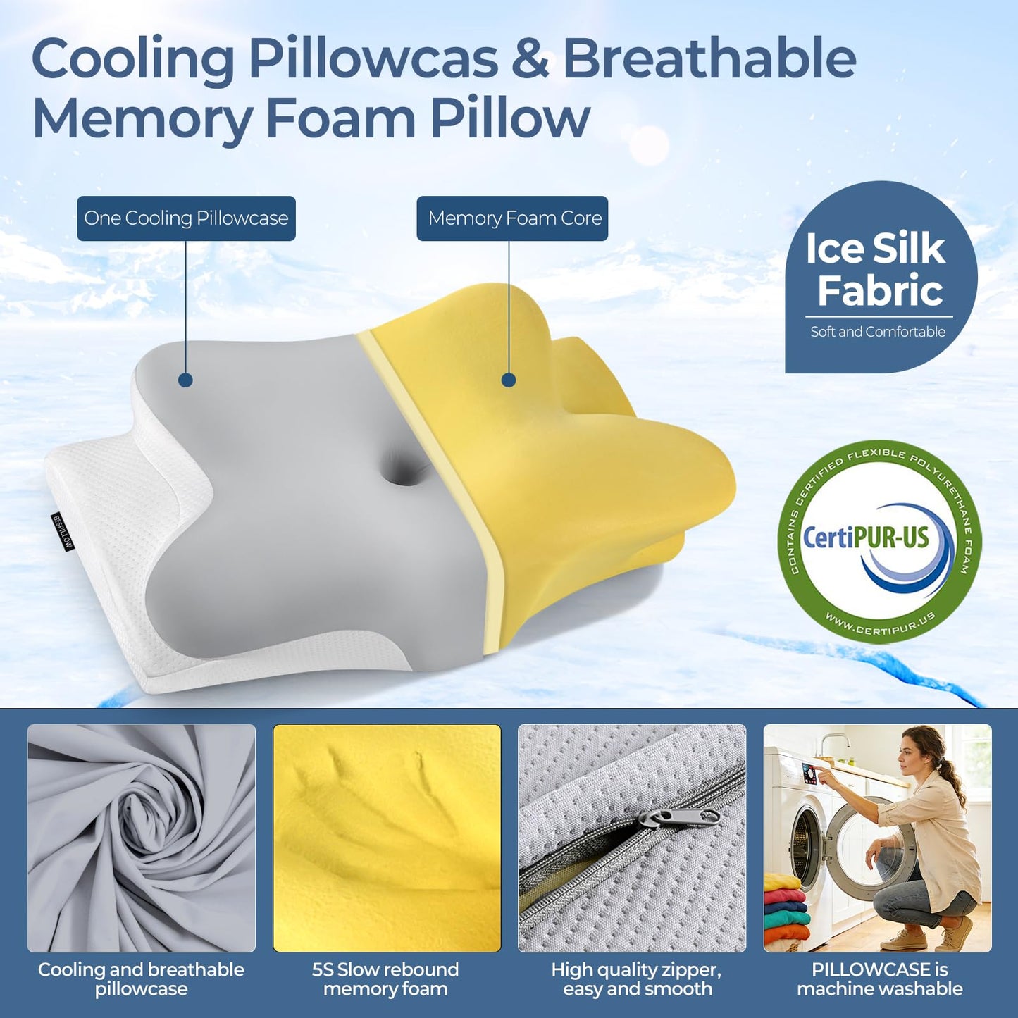 Cervical Neck Pillow for Pain Relief - Ergonomic Side Sleeper Pillow for Neck Support, Cooling Memory Foam Pillows for Sleeping, Contour Pillow Orthopedic Bed Pillow for Back Stomach Sleepers