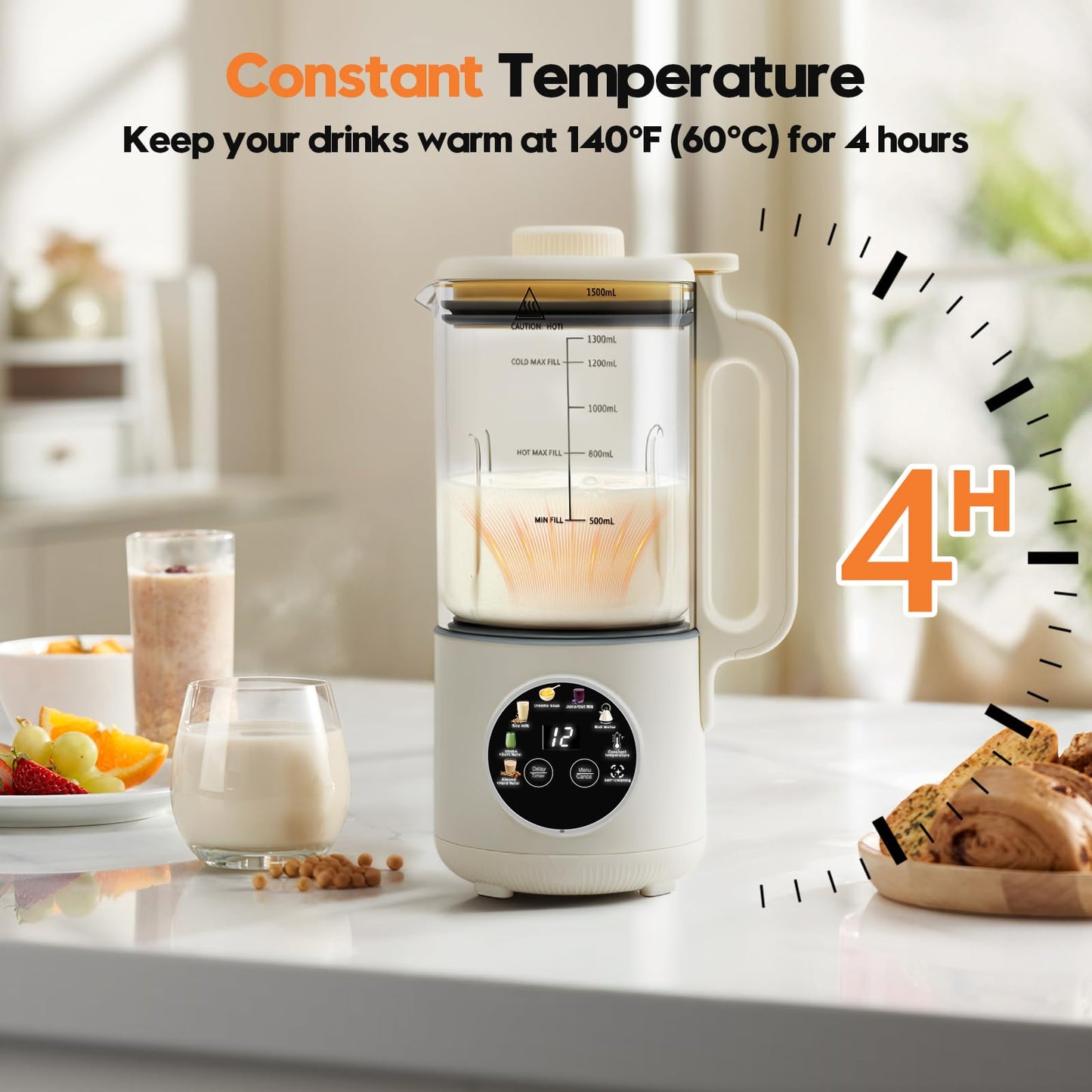 8-in-1 Nut Milk Maker, 50oz Glass Soy Almond Oat Milk Machine with 20-Blades, Delay Start, Constant Temperature, Self-Cleaning, Overheat Protection, Recipe Included