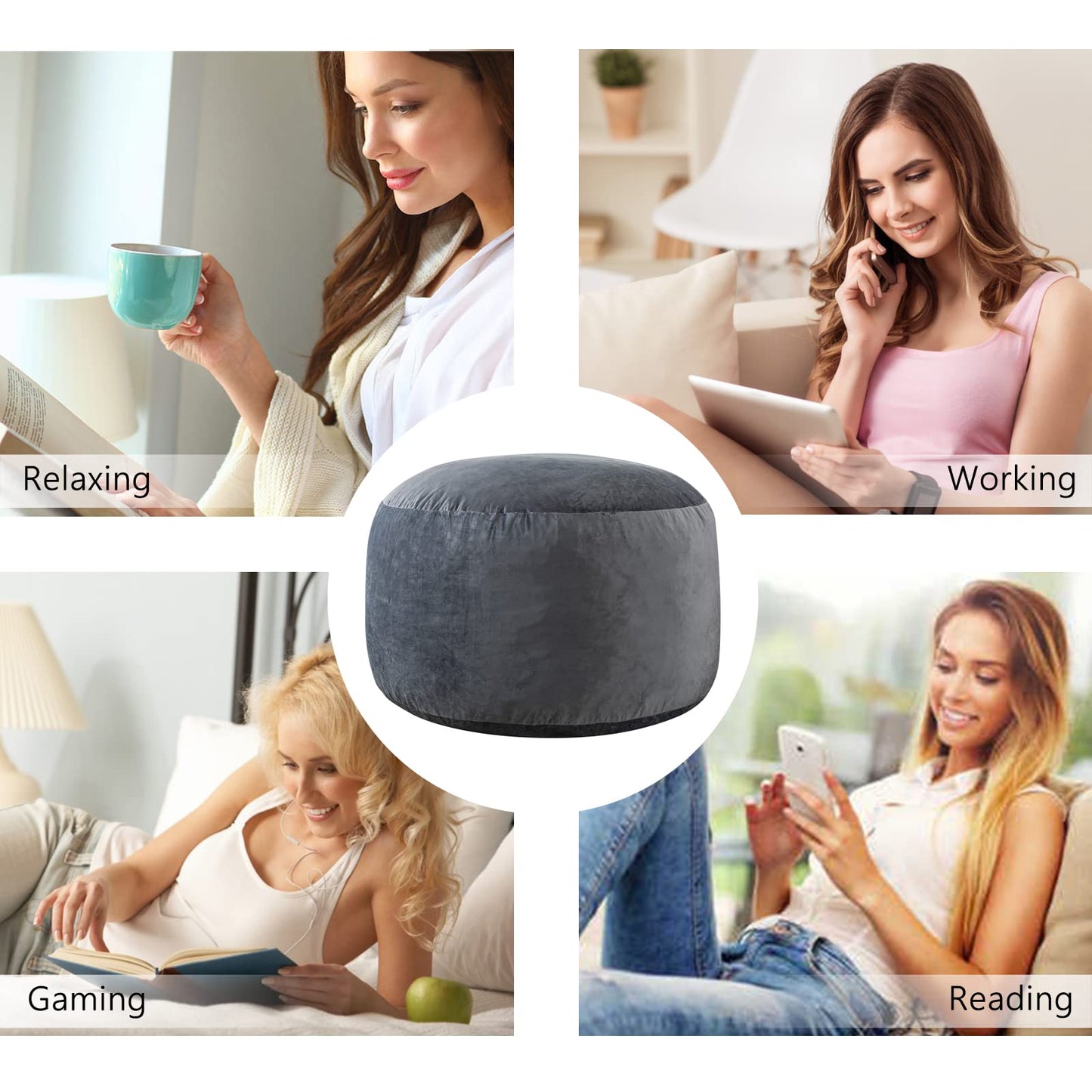 WhatsBedding 3 ft Bean Bag Chair,Large Bean Bag Chairs for Adults with Memory Foam Filling,Lazy Bean Bag Sofa for Living Room,Ultra Soft Velvet Fabric,Pull-Handle,Side-Pocket - 3 Foot,Dark Grey