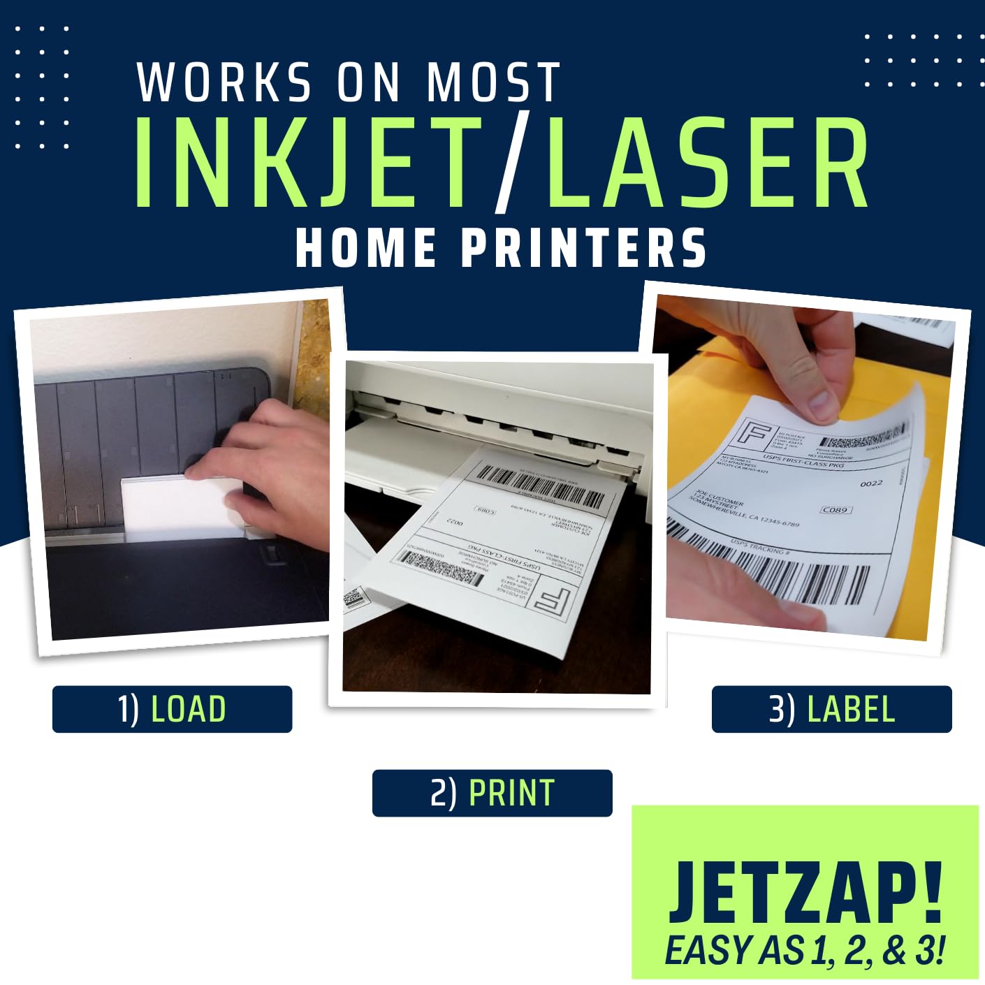 JETZAP Pre-Cut 4x6 Shipping Labels | Work on Most Inkjet and Laser Printers | Just Load & Print | USPS UPS FedEx for Home Printers | 500 Pack