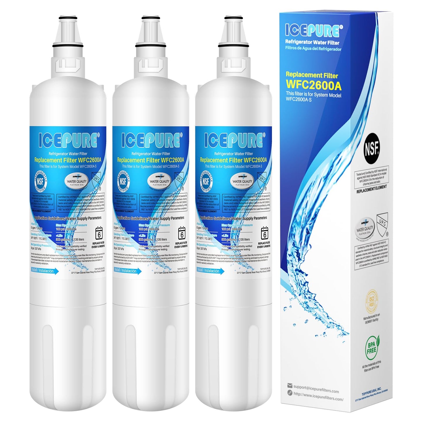 ICEPURE 4204490 Replacement For Sub Zero, Sub-Zero 4204490, 4290510 9030868 Refrigerator Water Filter, 3 Pack