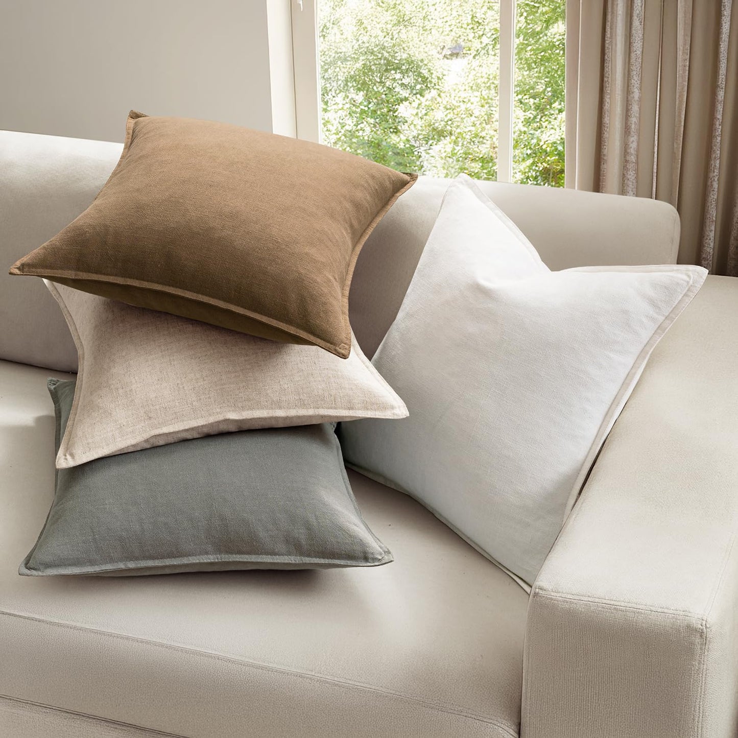 MIULEE Neutral Linen Pillow Covers Pack of 4 Decorative Natural Solid Throw Pillow Covers Soft Accent Boho Farmhouse Couch Pillowcases Modern Spring Home Decors for Living Room Bed Sofa 20x20 Inch