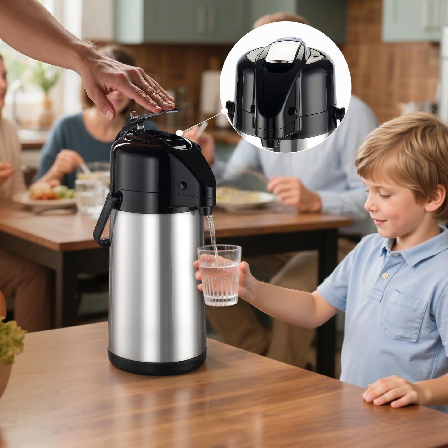 PARACITY Upgraded Airpot Coffee Carafe with Double Pump, Stainless Steel Drink Dispenser for Hot/Cold Beverage with Lazy Susan Base, Coffee Termos Para Cafe for Hot Cocoa for Parties