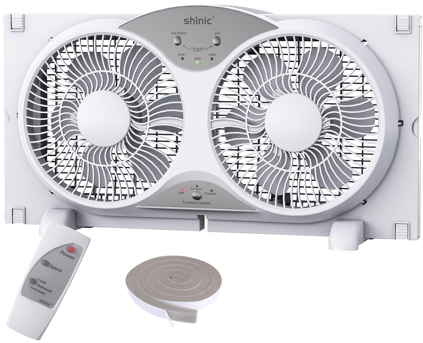 shinic Window Fan with Reversible Airflow, Twin 9" Blades, Full Remote Control, 3 Functions-3 Speeds, Bathroom Kitchen Window Exhaust Fan, Width Adjustable (From 23.8" to 37") ETL Certified