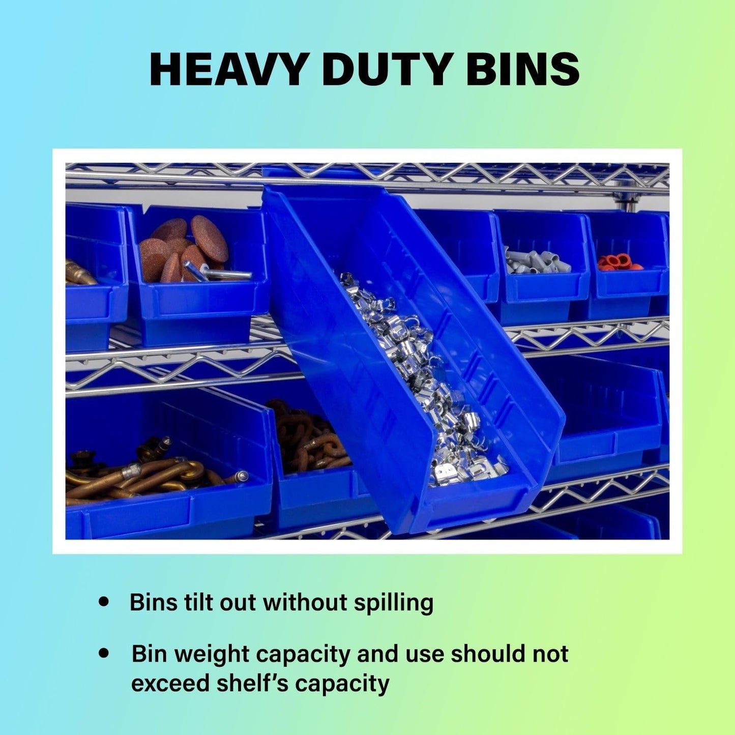 Akro-Mils 30128 Plastic Shelf Bins, Heavy Duty Storage Bins for Garage, Closet, and Drawer Organization, 18 x 4 x 4 inches, Blue, 12-Pack