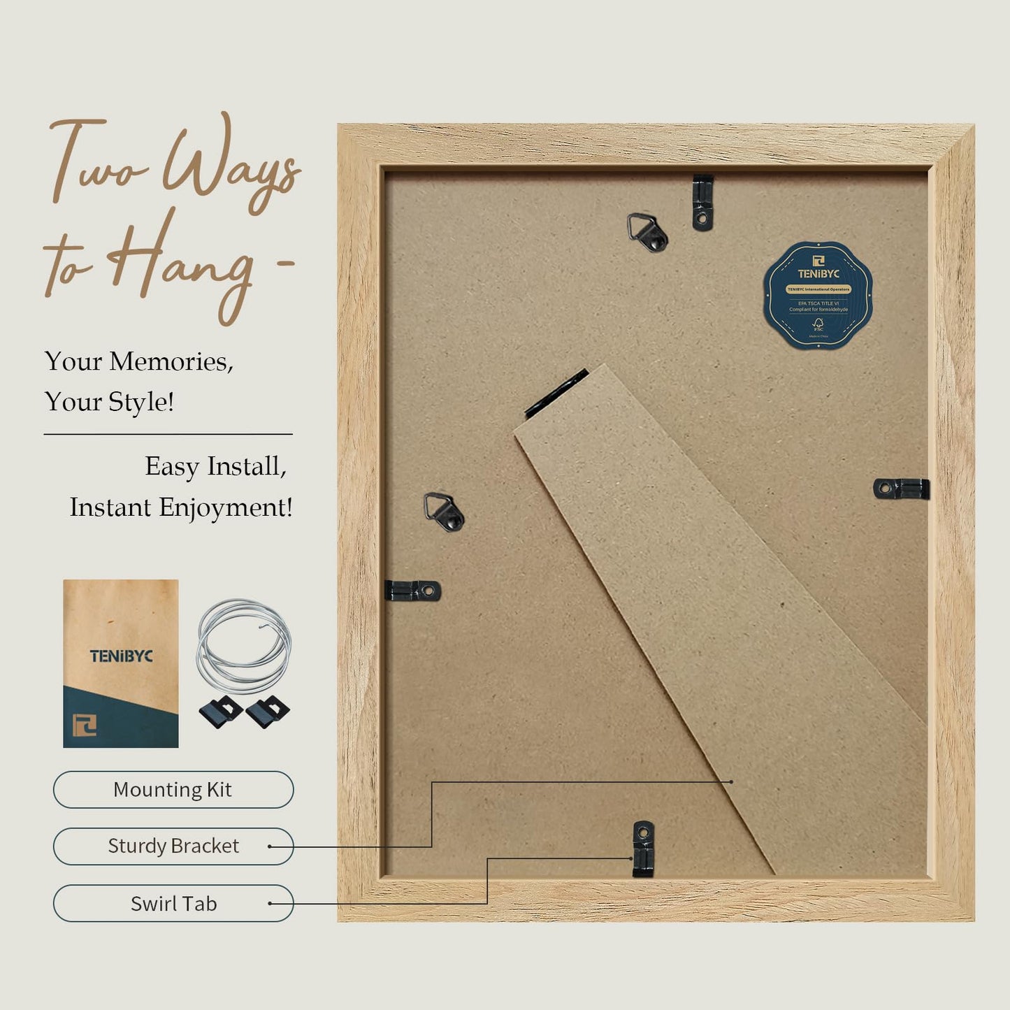 TENIBYC 8.5 by 11 Picture Frame Wood Set - 4 Pack, Natural Wood, HD Tempered Glass, Elegant Wood Grain Photo Frame, Table or Wall Display