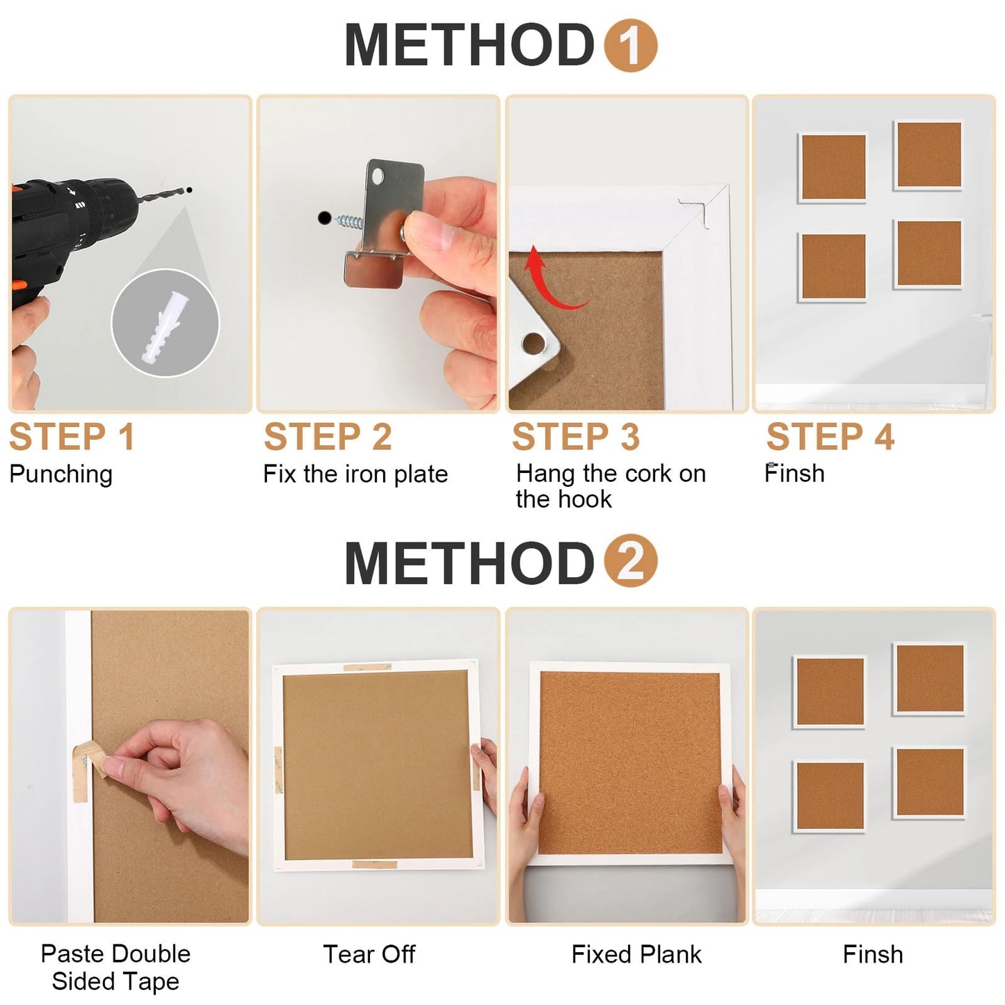 Treela 8 Pack White Cork Board with Frame for Wall 12x12, Decorative Linen Corkboard Bulletin Board with Push Pins & Clips for Office Home School Supplies (Square)