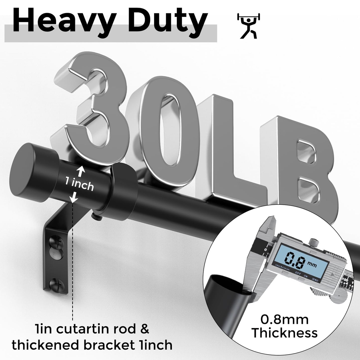 VOIIY 2 Pack Curtain Rods for Windows 48 to 84 Inch(4-7 Feet),Black 1'' Diameter Drapery Rods with End Cap Style Design,Modern Adjustable Heavy Duty Curtain Rod,Size:36''-88''