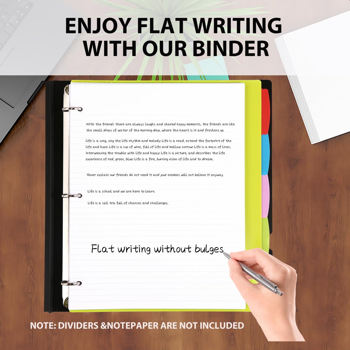 MAKHISTORY Telescoping 3 Ring Binder-12PCS, Flexible Binder with Customized Front Cover+Clear Catalog Pocket+3 Round Rings, Flat Writing Binder, 4 Bright Colors