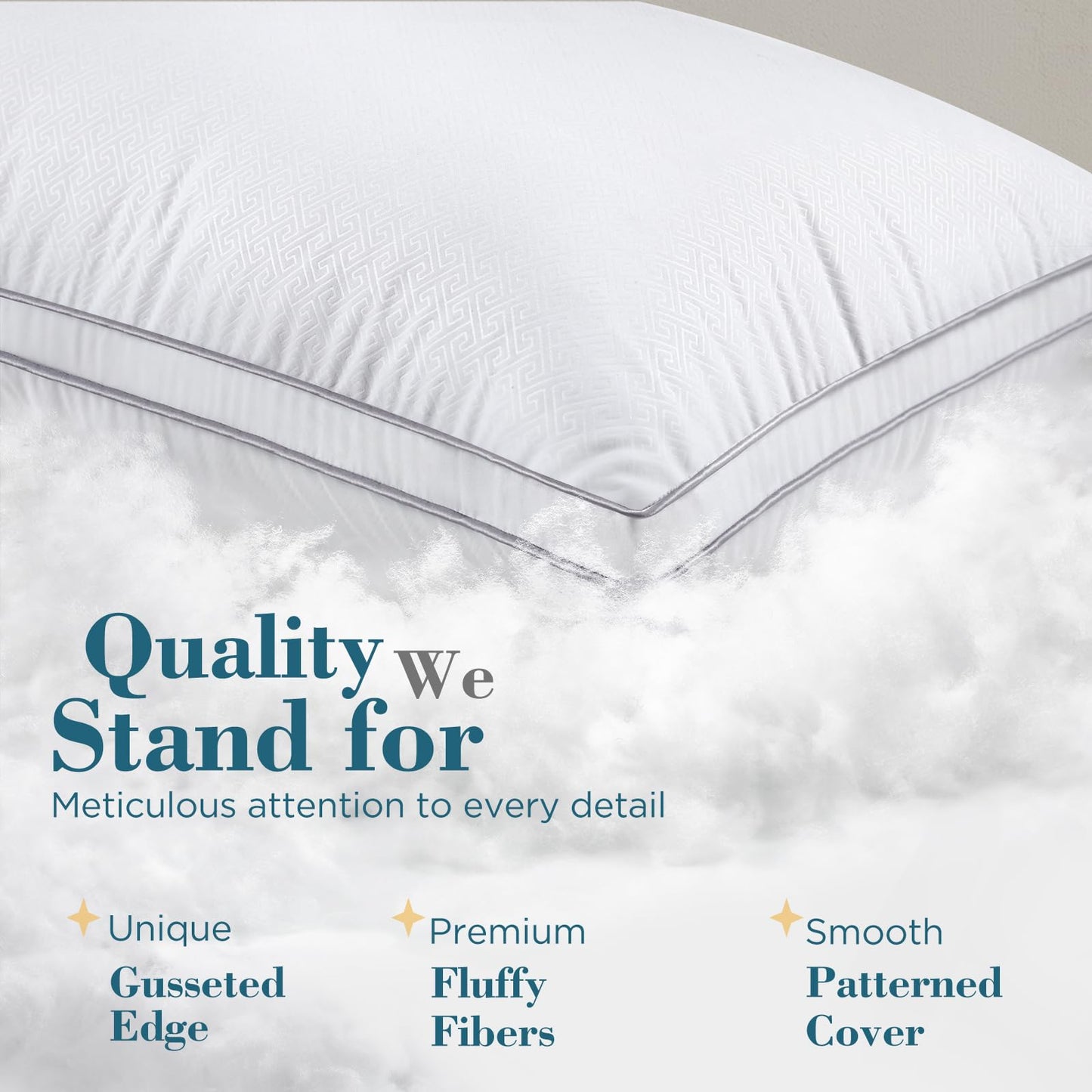 viewstar Bed Pillows Queen Size Set of 2, Firm Support Down Alternative Gusseted Pillows for Side, Back, or Stomach Sleepers, White