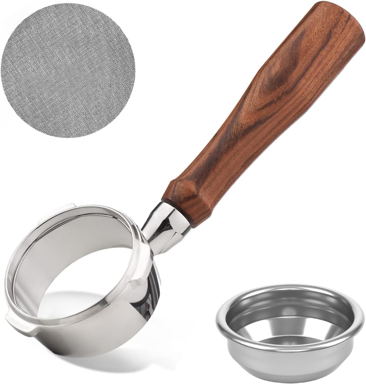 54mm 3 Ear Bottomless Portafilter for Breville BES870/878/880/876/840/820 Series Espresso Machines - Rosewood Handle with 304 Stainless Steel Filter Basket