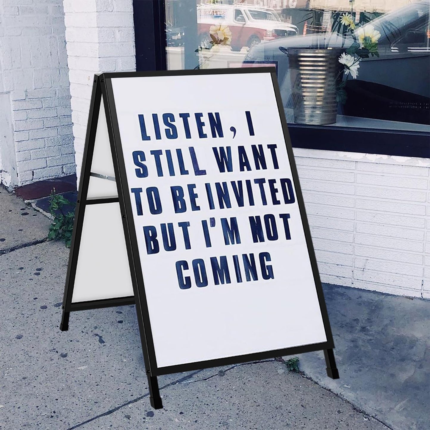 AKTOP Heavy Duty A Frame Sidewalks Signs 24 x 36 Inch, Double-Sided Metal Sandwich Board Slide-in Folding Outdoor Signboard, Large Display Sign Holder for Businesses Advertising Poster