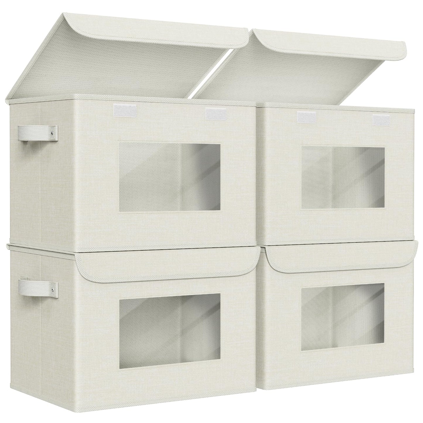 Univivi Fabric Foldable Storage Boxes with Lids [4-Pack] Collapsible Storage Bins for Clothes Closet Organizers with Handles Storage Cube Basket for Home, Office, Bedroom (Beige, 17"" x 12"" x 12"")