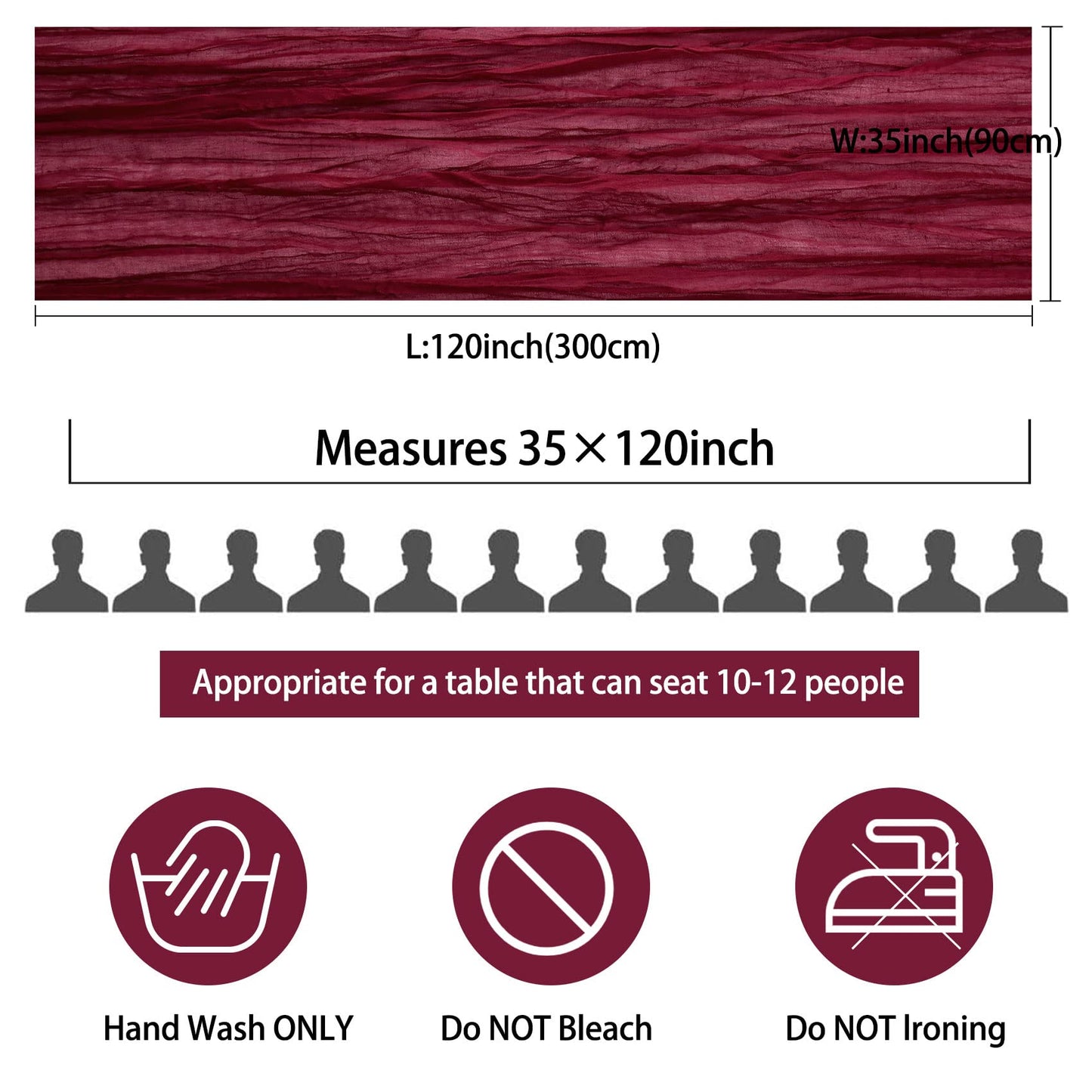 12 Pack 10Ft Cheesecloth Table Runner 35x120 Inch Boho Gauze Table Runner Rustic Cheese Cloth Long Romantic Table Runners for Wedding Bridal Shower Birthday Party Table Decor (Burgundy)