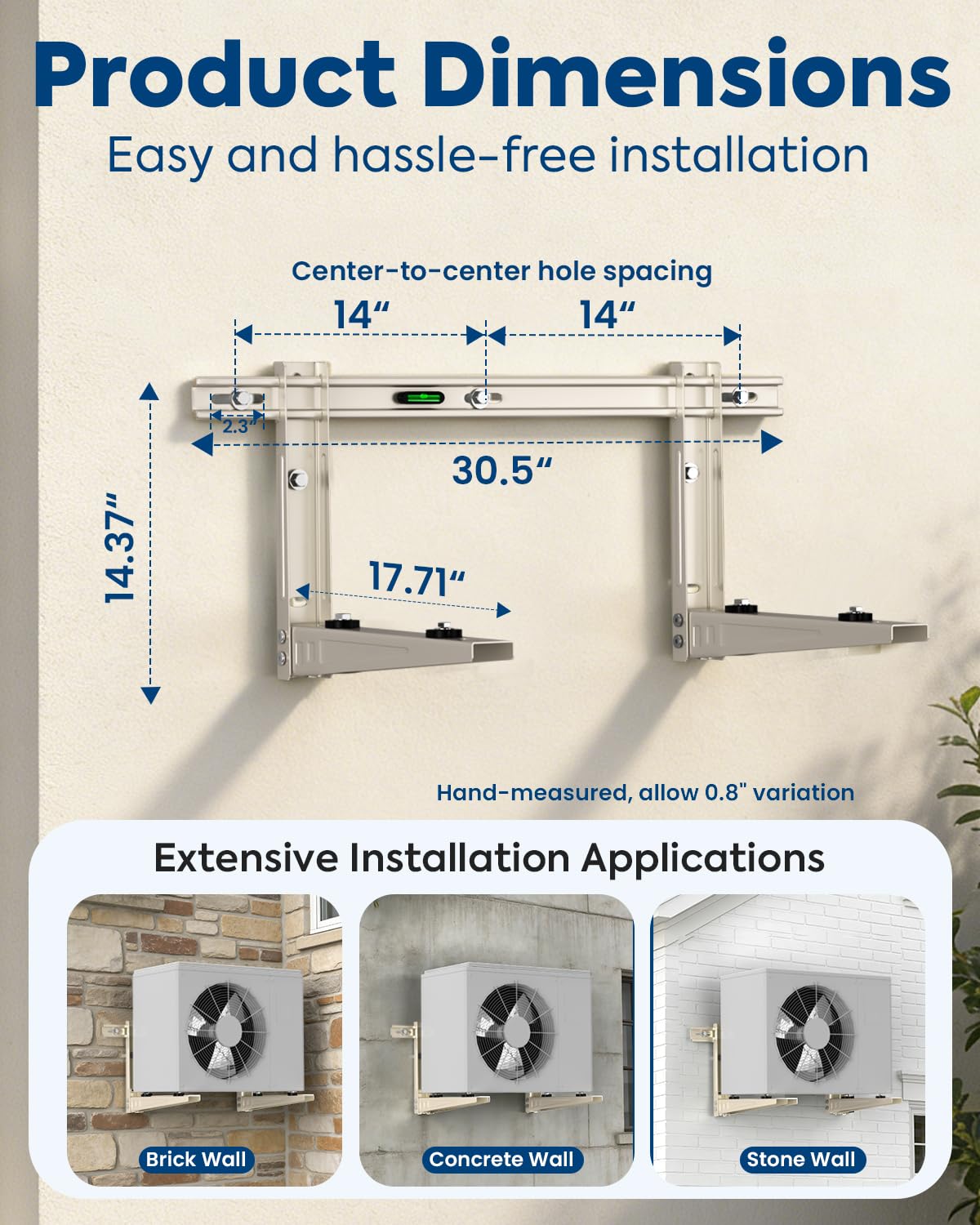 Mini Split Wall Mounting Bracket: Heavy Duty Air Conditioner Unit Support for 7000 - 12000 Btu, Outdoor Minisplit Heat Pump AC Bracket Kit for Outside Ductless Mini-Split AC Heating System, Max 400 Lb