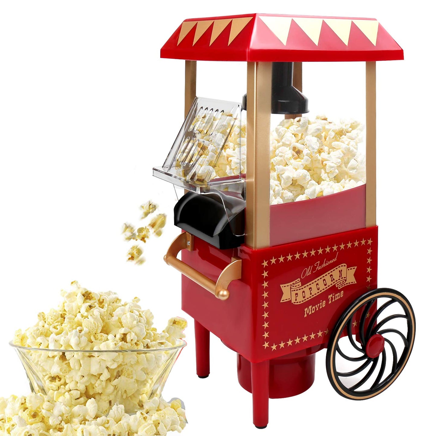 VAlinks Hot Air Popcorn Machine, Popcorn Maker, 1200W Home Electric Popcorn Popper with Kernel Measuring Scoop, Healthy Oil-Free & BPA-Free for Home, Birthday Party, Movie Night or Christmas (Small)
