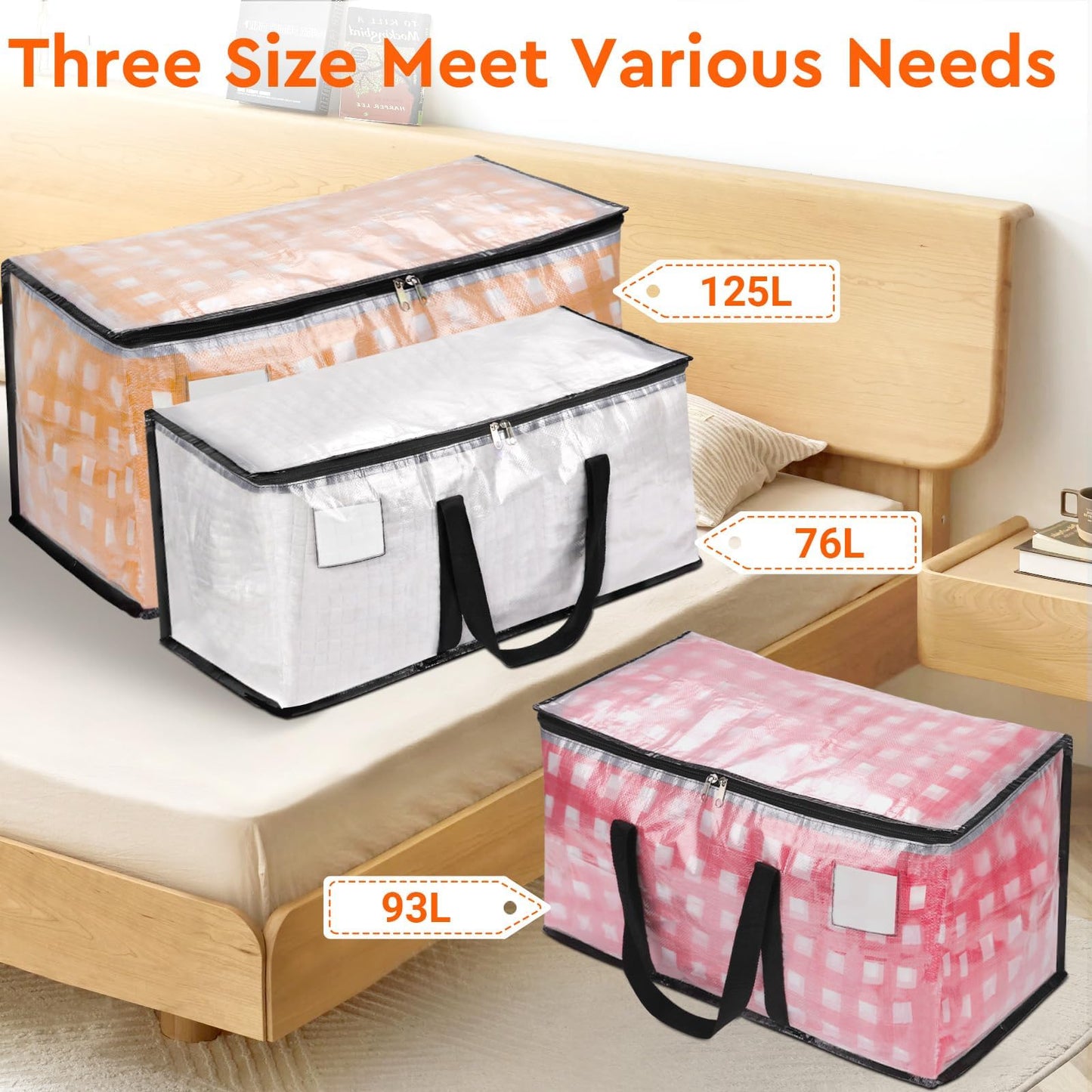 BlissTotes Moving Bags, 10-Pack Storage Bags, Moving Boxes Heavy Duty Extra Large, Moving Totes, Clear moving Bag, Reinforced Handles & Tag Pocket (93L)
