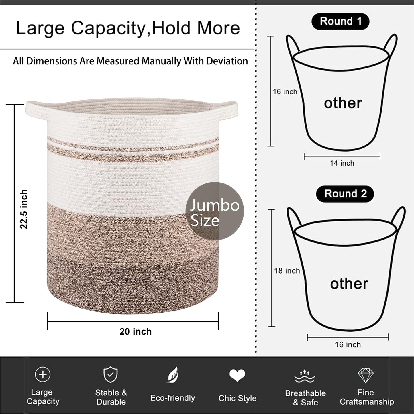 OIAHOMY 115L Laundry Baskets Hamper with Handles, Decorative Basket for Living room, Woven Storage Basket for Toys Bin,Pillows, Blankets, Clothes-20x22.5in-Gradient Yellow