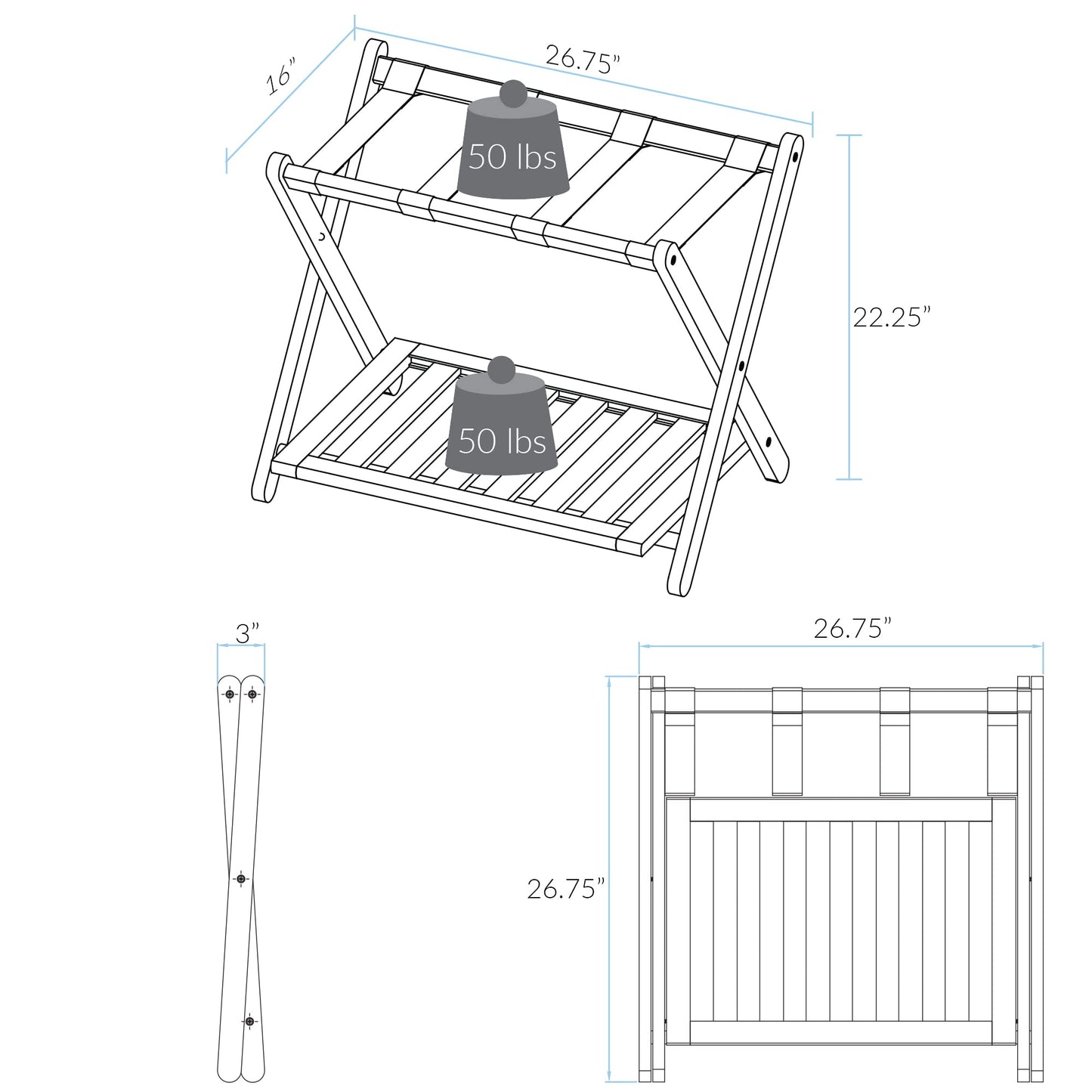Casual Home Luggage Rack, Walnut, Solid Wood