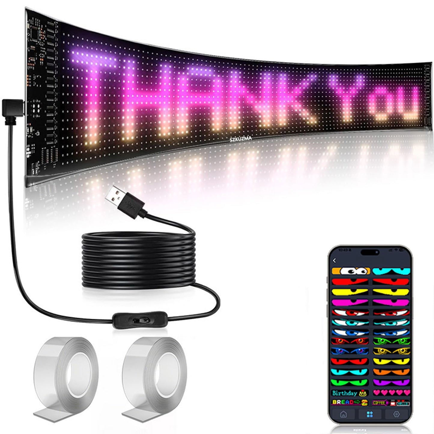 SZKUZMA Programmable LED Sign Flexible Matrix Panel (23" x 5" - Large/Storefront)