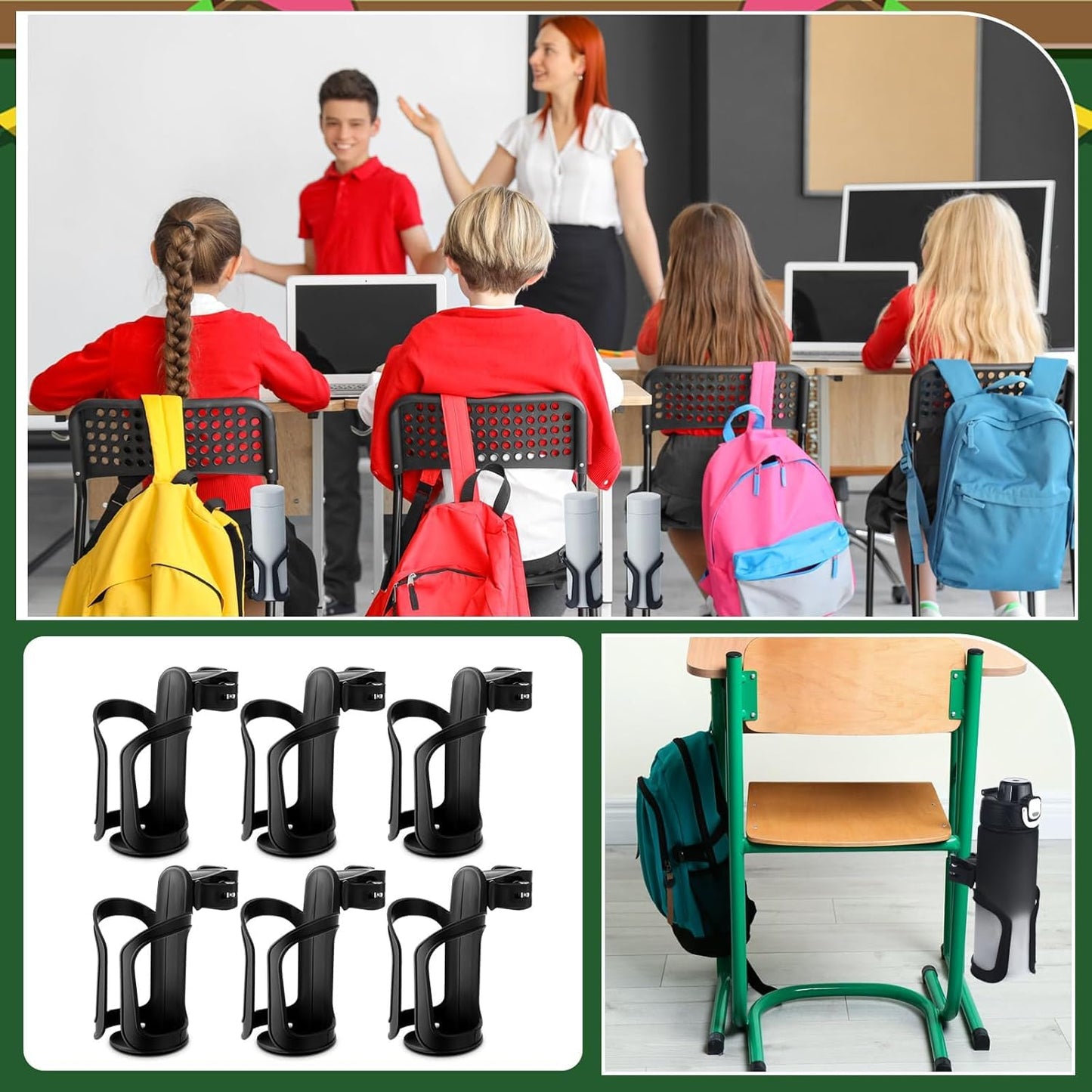 Reallnaive 24 Pcs Water Bottle Holder for Classroom Desk Cupholder Back to School Gift for Student Anti-Spill 360° Rotating Water Bottle Holder for Desk Chair to Hold Coffee Cup for Office Classroom