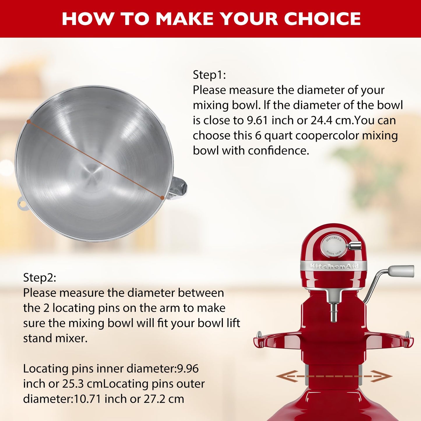 CHUDODO Stainless Steel Mixer Bowl, Compatible with KitchenAid Series 5.5-6 QT Lift Stand Mixer, Suitable for kV25, KP26, KB26,Dishwasher Safe, Heavy Duty, No Residue, Ergonomic Handle