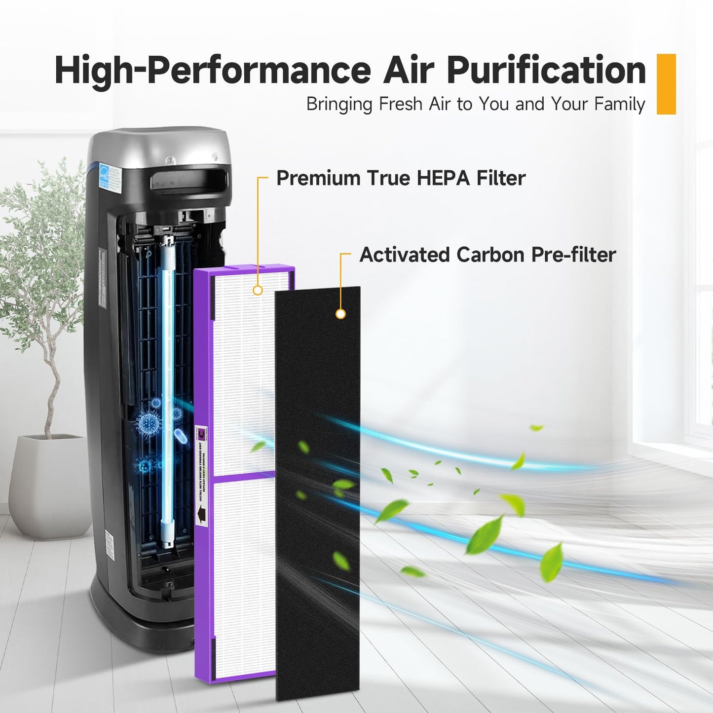 FLT5250PT True HEPA Replacement Filter C Pet, Compatible with Germ-Guardian AC5250PT, AC5000E, AC5300B, AC5350W, AC5350B, CDAP5500 Air Purifiers, 4 HEPA Filter and 8 Pre-Filters