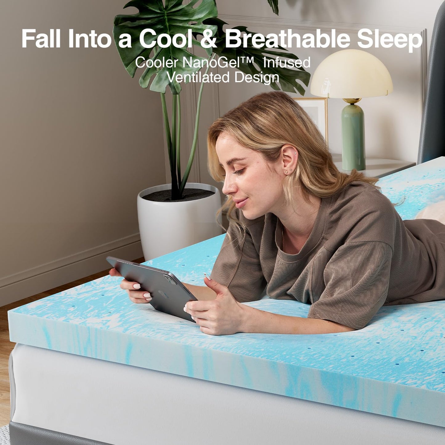 Novilla Full Memory Foam Mattress Topper 3 Inch, Cooling Gel Infused, Ventilated Pressure Relief Pad, Medium Comfort for Sofa, RV, Camper, Dorm Room