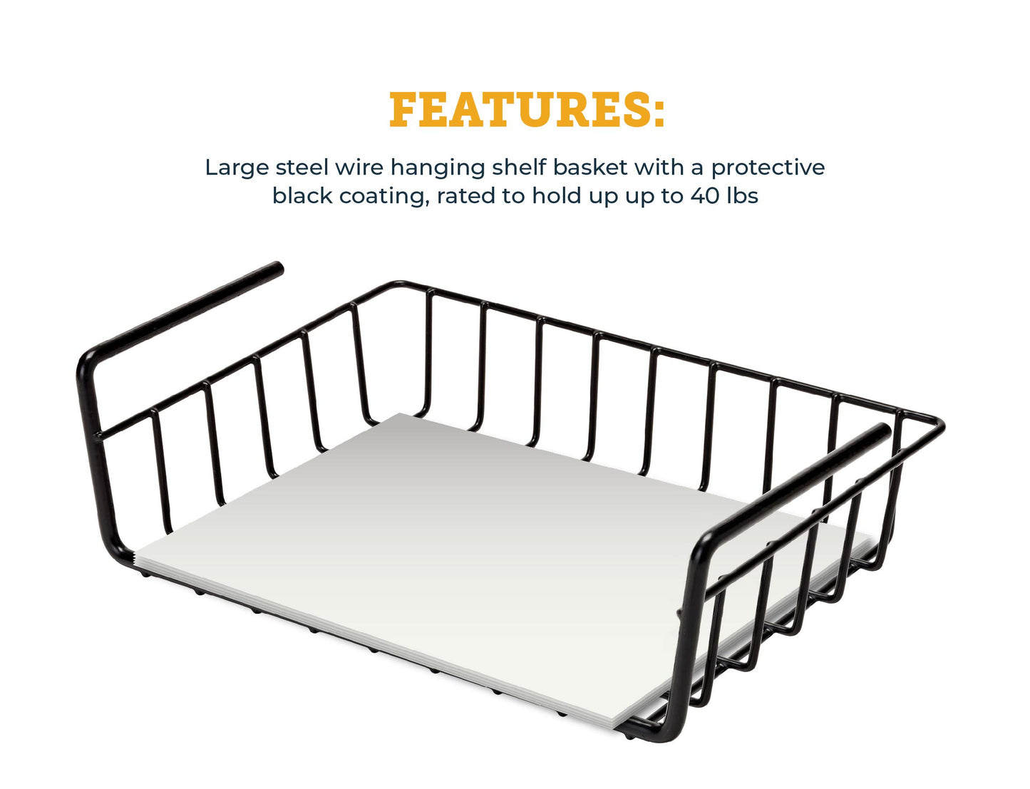 SnapSafe Hanging Shelf Document Basket, 76012 - Coated Wire Basket Maximizes Storage for Documents, Gun Accessories, & Ammo - Easy Access Under Shelf Storage for Gun Safes - Holds Up to 40 Pounds