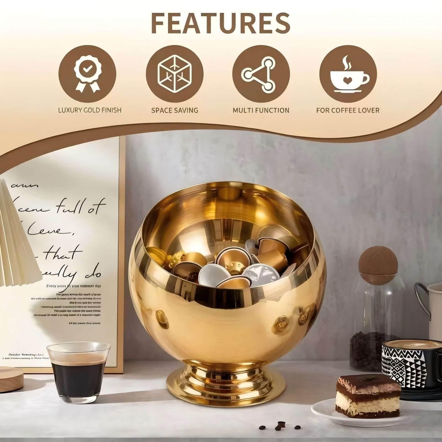 VAWNKUKN Coffee Pod Holder-Coffee Pod Storage-K Cup Holder-Espresso Pod Holder-Coffee Pod Organizer（GOLD