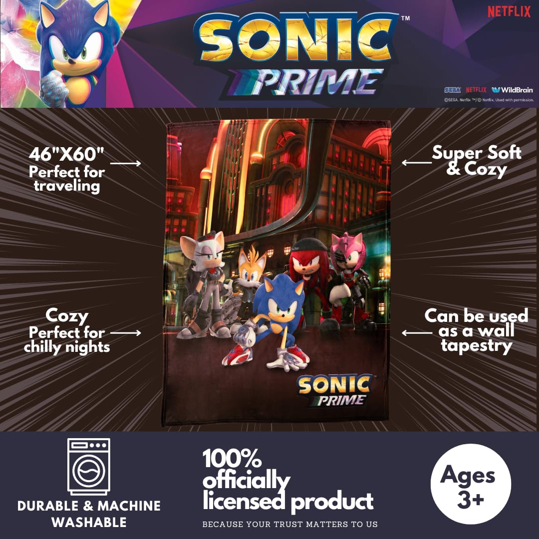 Sonic The Hedgehog Prime Anime Bedding Super Soft Silk Touch Throw, 46 in x 60 in, (Officially Licensed Product)