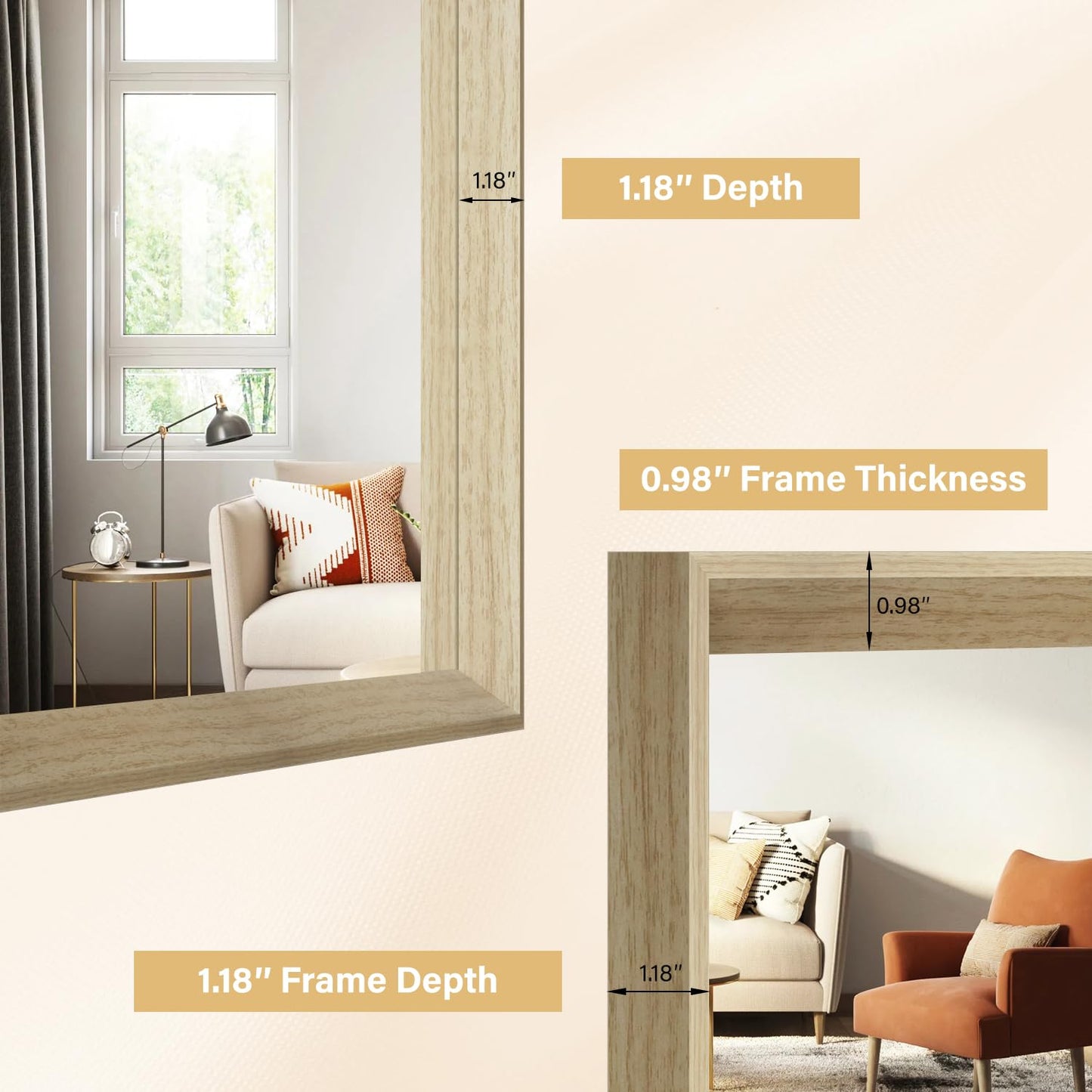 Ultrue Oak Wood Effect Framed Wall Mirror, 22x30 Rectangle Mirror, Anti-desilvering Tempered Glass, Sustainable& Sturdy Frame, Farmhouse Mirror, Anti-Rust, 3min Fast Setup for Bathroom Living Room