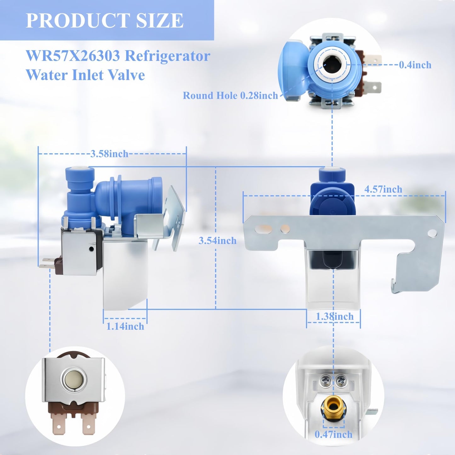 WR57X26303 Refrigerator Water Inlet Valve Compatible with GE Refrigerators, Fits CFE26KP2NBS1 GFE24JSKFFSS GYE18JMLAFES, Replace 4468552 AP6035589 PS11767935, Fixes Ice Maker & Water Dispenser Issues