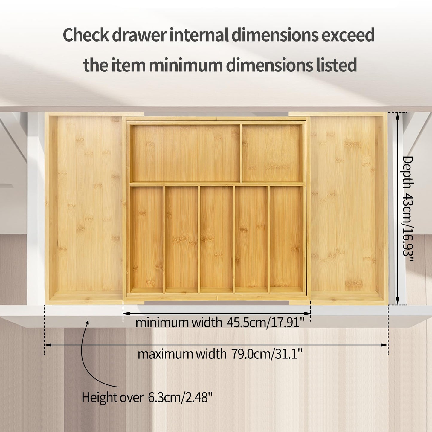 Utoplike Extra Large Kitchen Drawer Organizer, Expandable Bamboo Drawer Holder for Utensils, Silverware, Flatware, 7-9 Slots Cutlery Tray