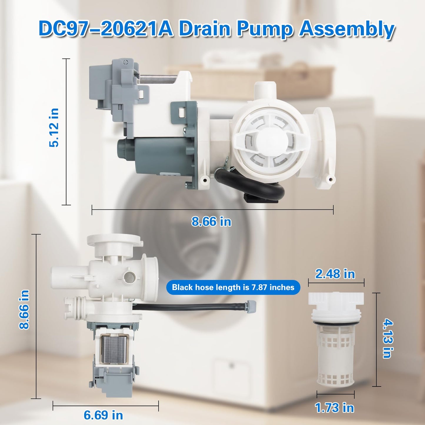 Upgraded DC97-20621A Washer Drain Pump Assembly - Fits Samsung Washing Machines Including Models WF45A6400AV/US, WF45B6300AC/US, WF45M5500AP/A5-005