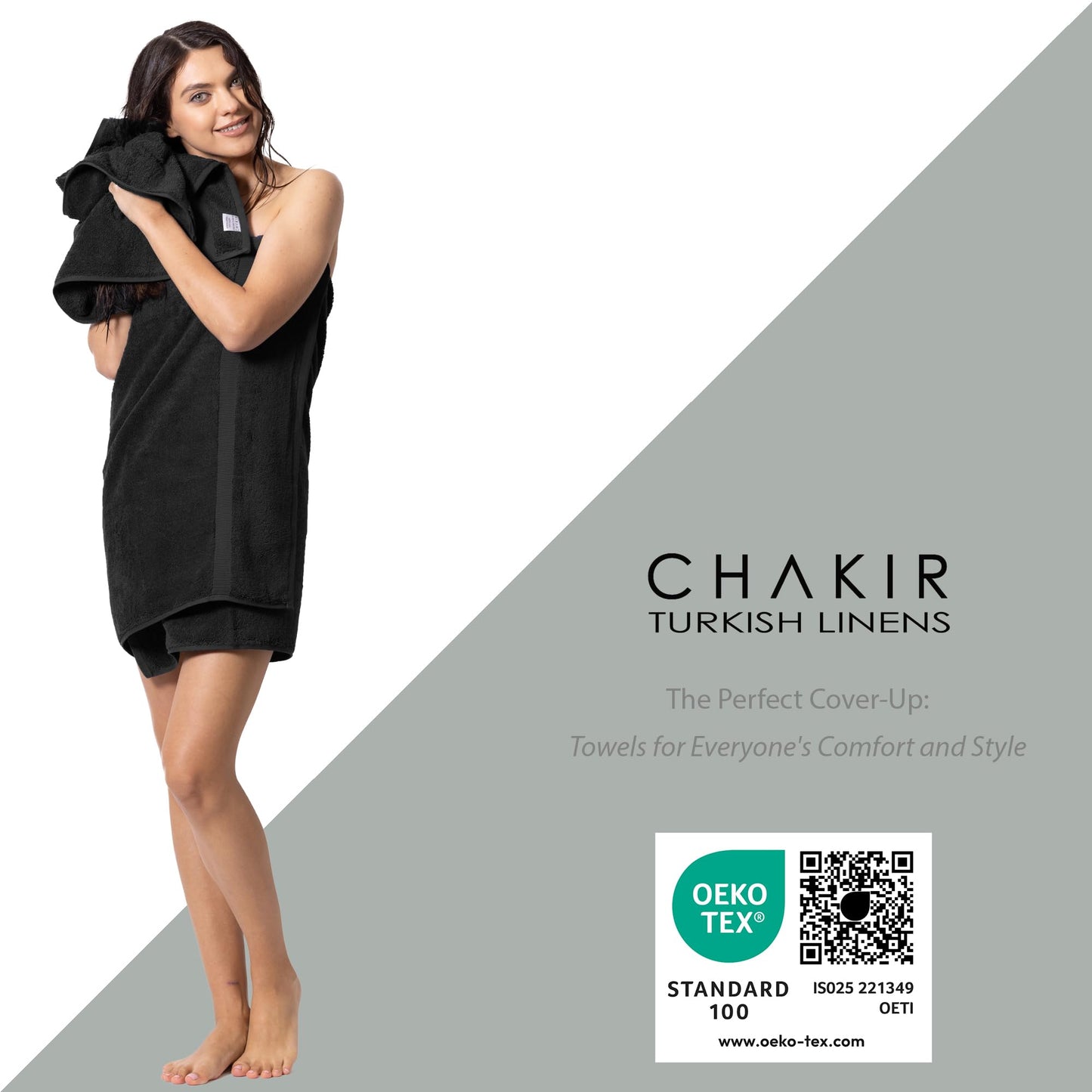 Chakir Turkish Linens 4 Piece Bath Towel Set, 100% Cotton Luxury Turkish Towels for Bathroom, Soft Absorbent Bath Towels, 27 x 54 Inches, Black