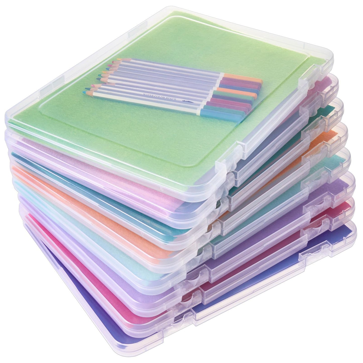 Gueevin 8 Pcs Clear A4 File Organizer Box, Plastic Document Storage Case with Snap Closure and Handle, Flat Paper Organizer for Magazine, Scrapbook and Board Games, 12.2 x 9.06 x 0.79 Inch