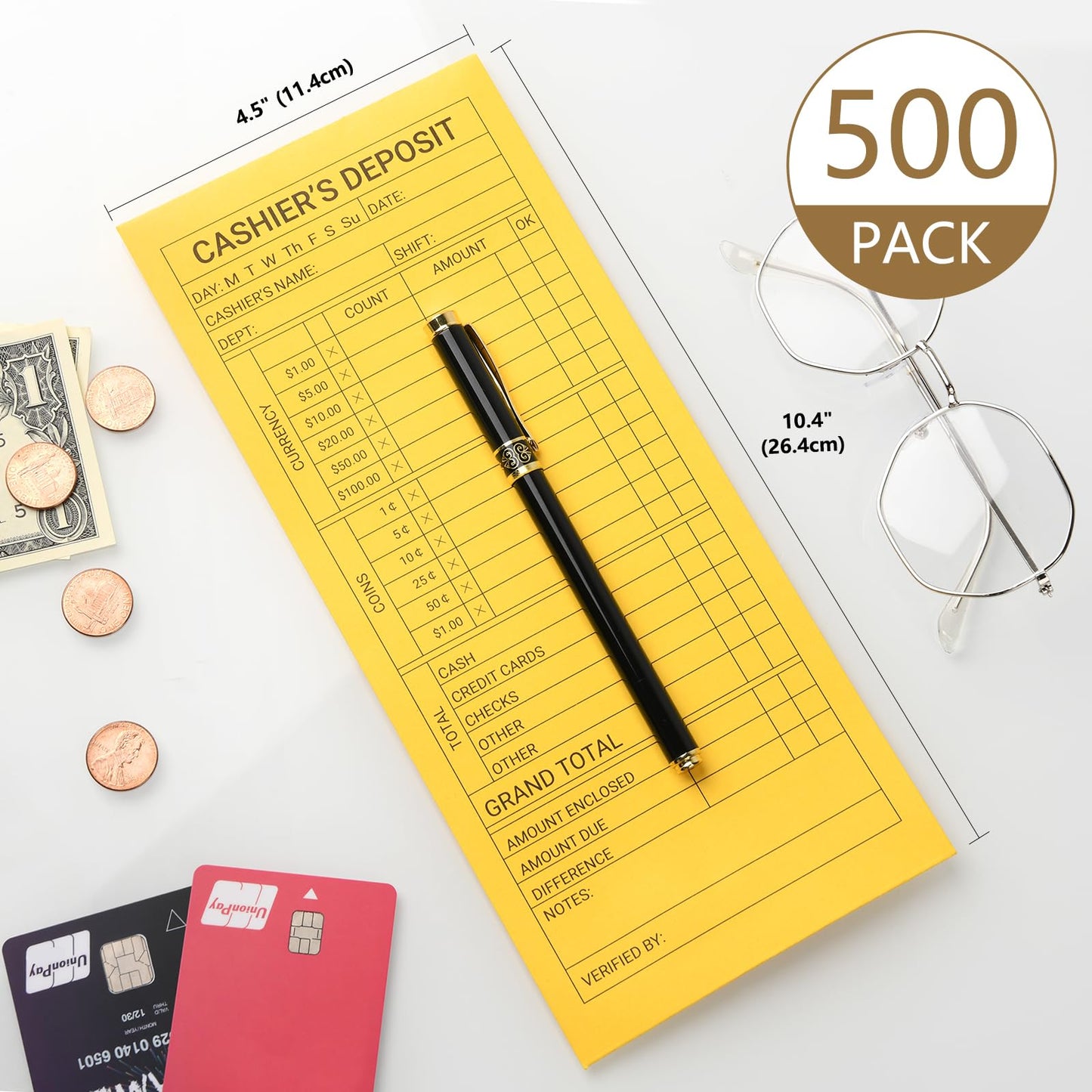 zmybcpack 500 Pack Cashier Deposit Report Envelopes 4.5"x 10.375"- Cash Drop Envelopes - Cashier's Deposit Envelope - Peel & Seal Money Envelope for Cash Storage and Budgeting