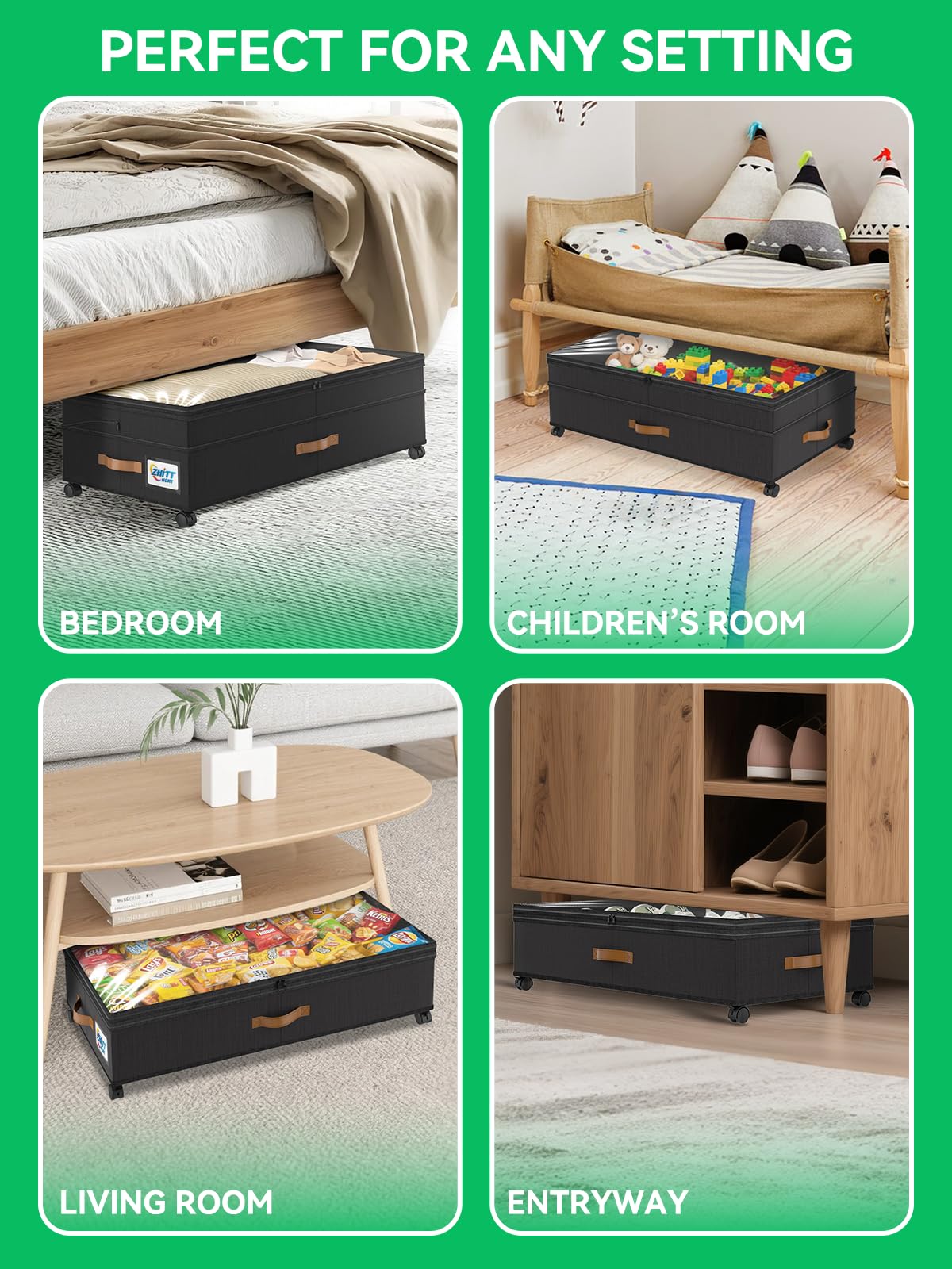 ZHITTHOME Under Bed Storage with Wheels, 2-Pack 72L XXXL Scalable Under Bed Storage Containers with Transparent Lids, Underbed Storage Organizer Rolling Bins for Shoes Clothes Sheet - Expandable Max