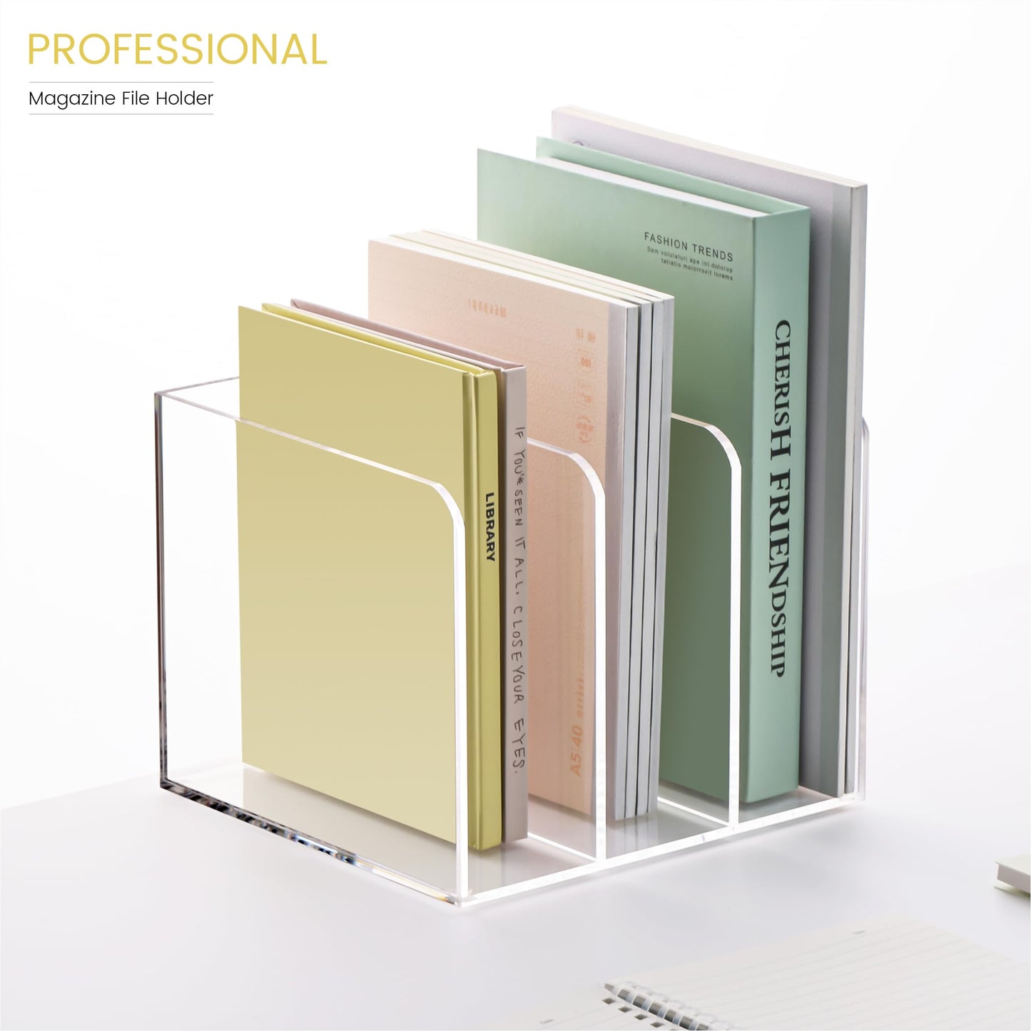 HeZone Acrylic Magazine Holder,Clear Desk Organizer with 3 Vertical Compartments,Magazine File Holder Sorter Rack Workspace Organizers for Home Office & Classroom(B5)