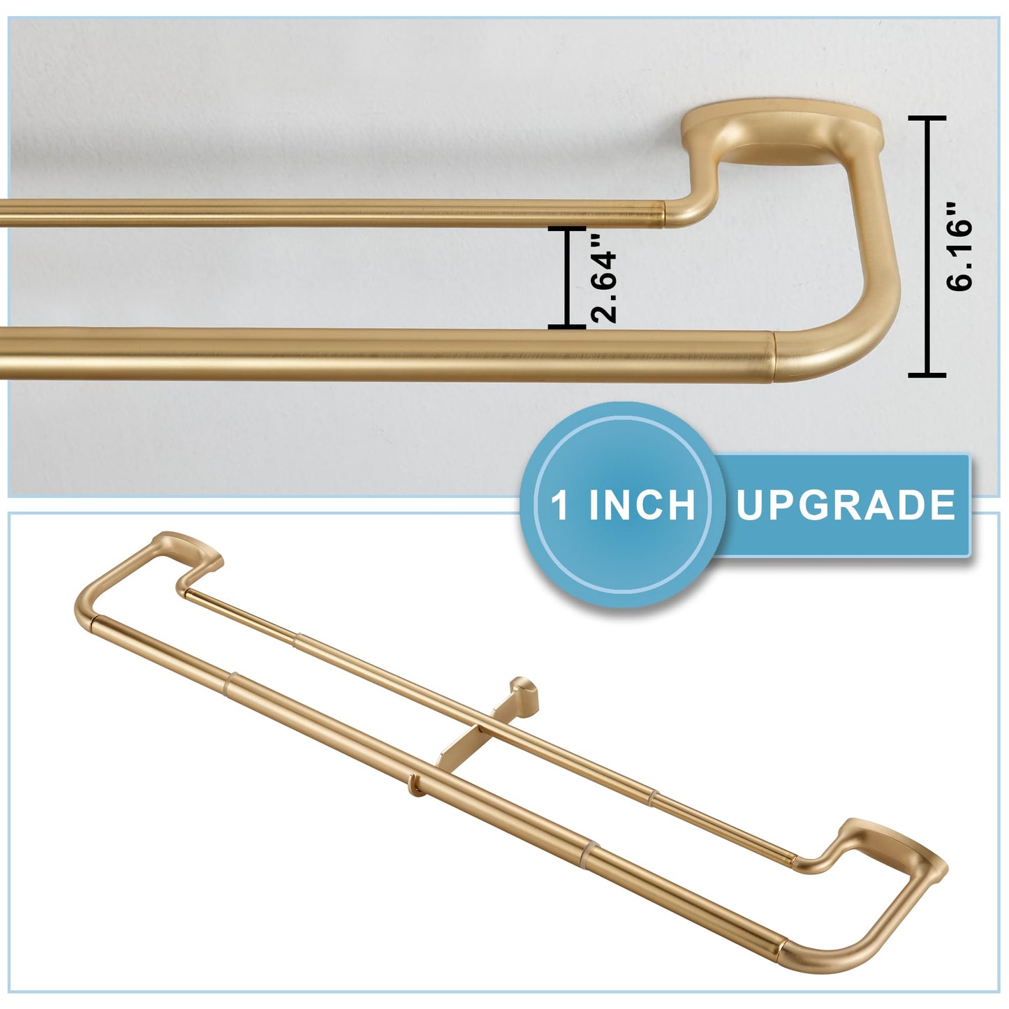 Mayrhyme Double Curtain Rods, Wrap Around Curtain Rod for Windows, Internal Splicing 1'' Front and 5/8'' Back Adjustable Curtain Rod with Aluminum Finials and Brackets (Warm Gold, 28-86")