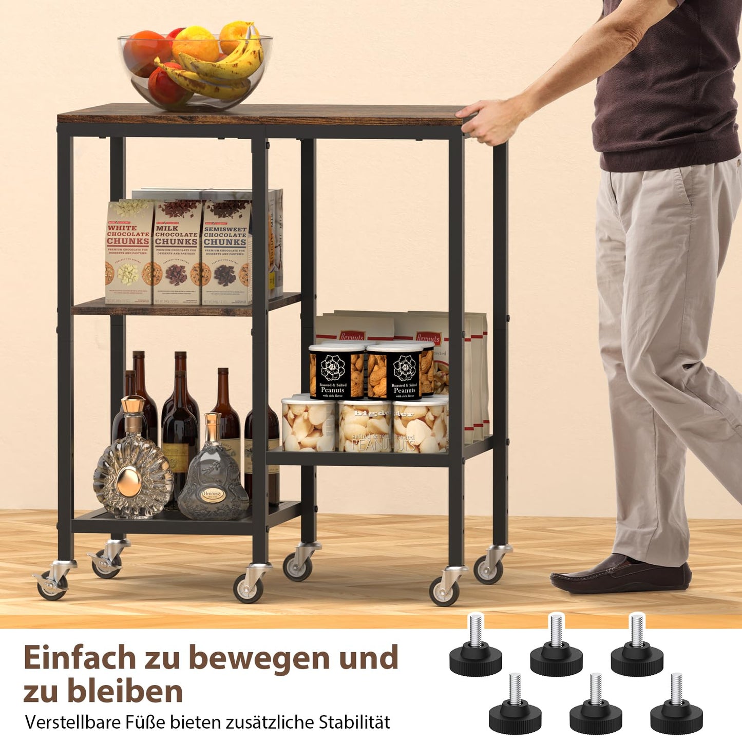 OGEMXU Kitchen Microwave Cart,Microwave Stand with Wheels,Coffee Bar Table Station,4-Tier Rolling Baker's Rack,Small Appliance Storage Shelf,Utility Side Table for Kitchen,Living Room (Rustic Brown)