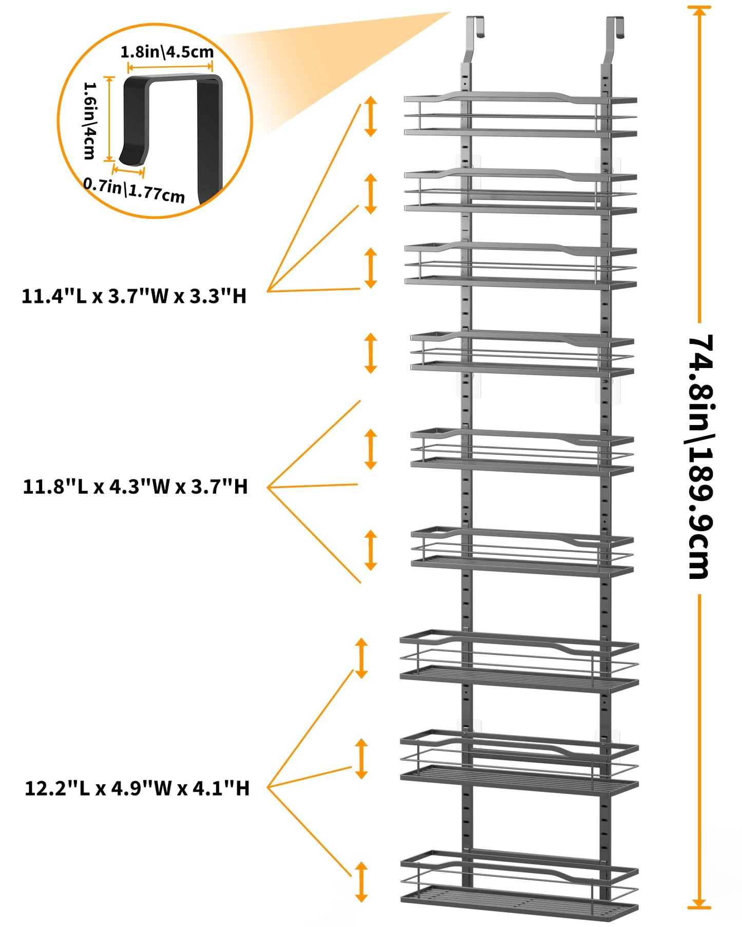 Moforoco 12.2"(W) Narrow 9-Tier Over The Door Pantry Organizer, Pantry Organization and Storage, Black Hanging Basket Wall Spice Rack Seasoning Shelves, Home & Kitchen