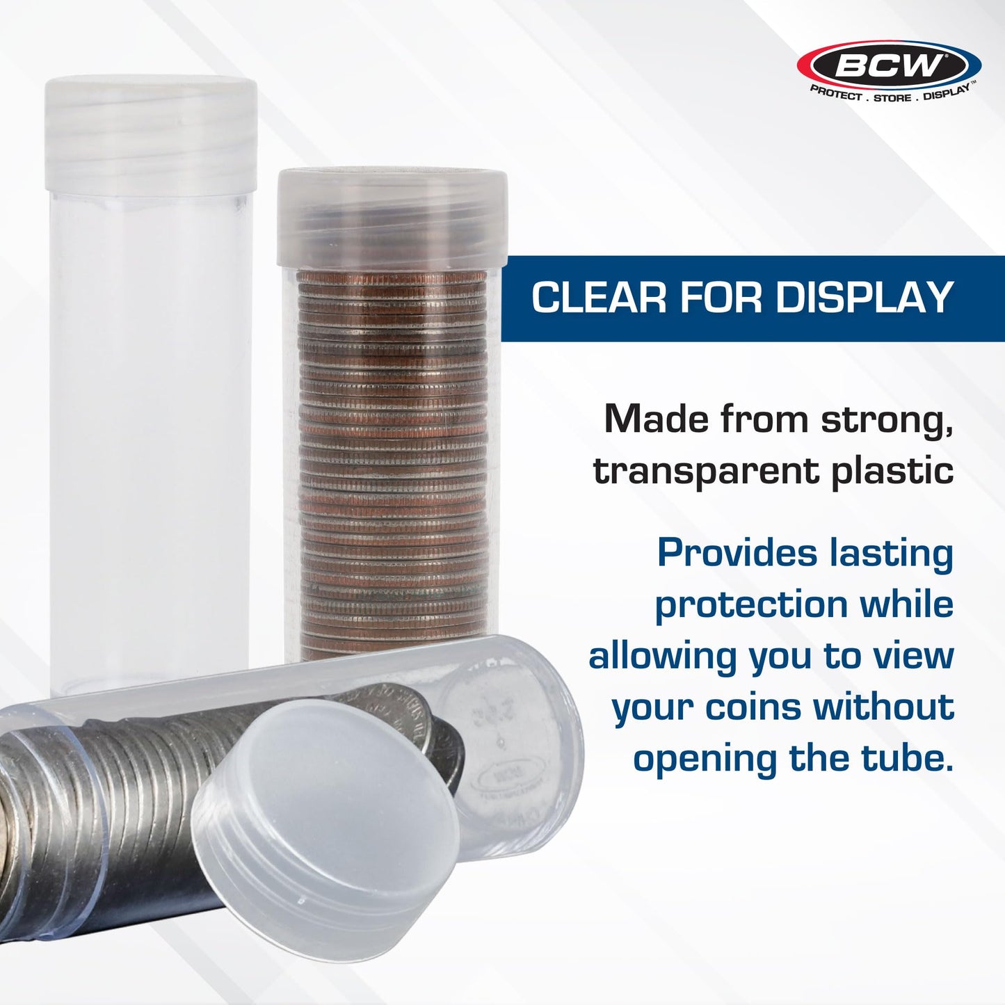 BCW Coin Tubes for US Pennies - 50ct | Holds Lincoln Penny | Durable Plastic Tube Holders | Collecting Supplies