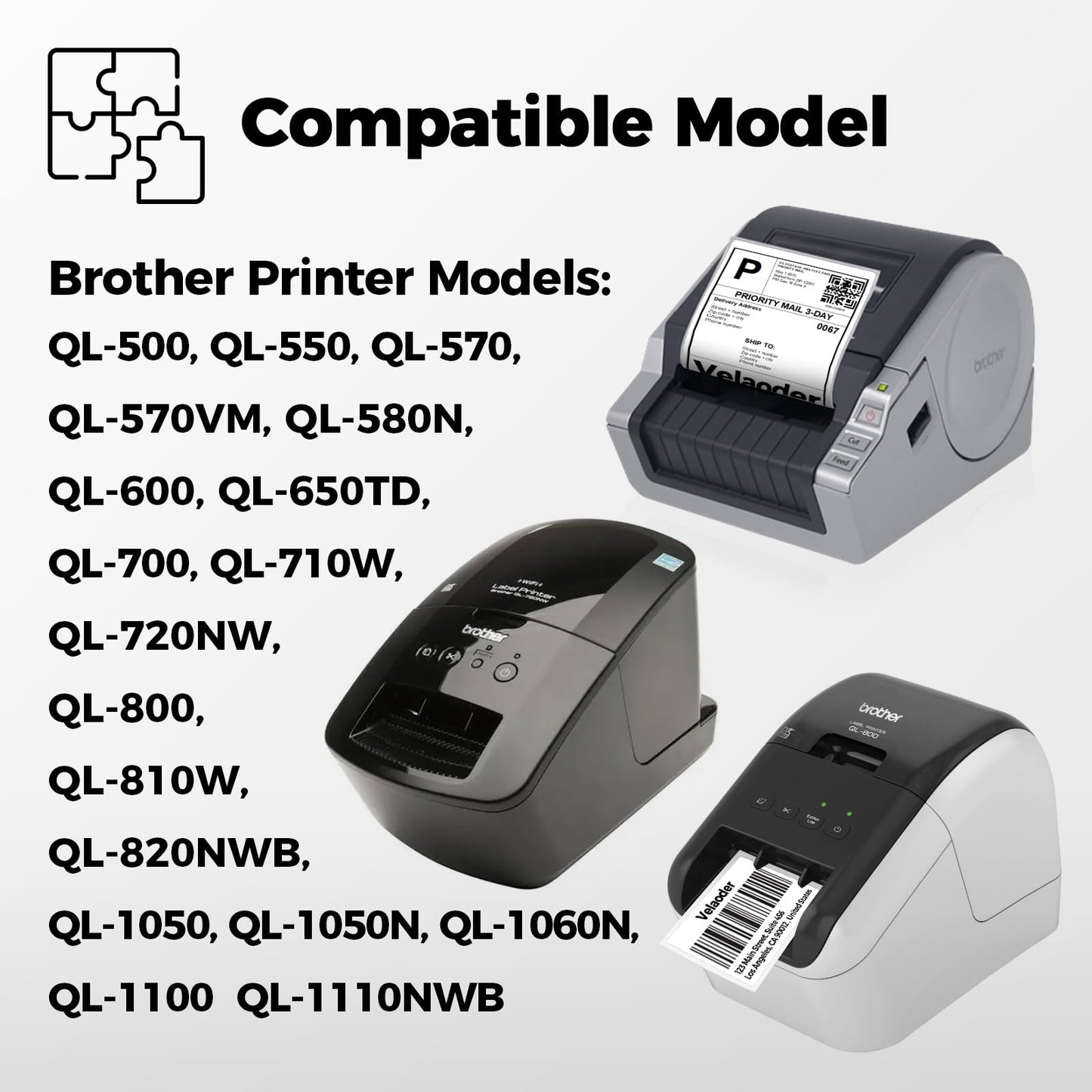 DK-2205 Shipping Labels Compatible with QL800-QL820NWB-QL810W - 2.4” x 100 ft, Includes 12 Rolls Continuous Labels with 1 Detachable Frame, Fit for Brother QL Printers