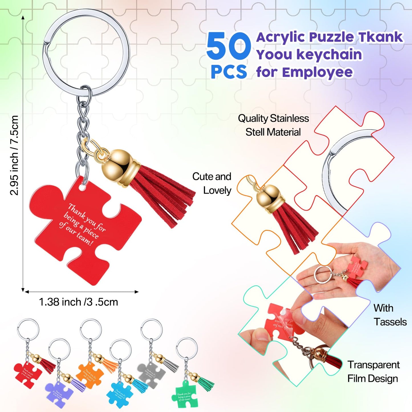 Sayglossy 50 Set CNA Week Gifts Bulk 2026 End of Year Graduation Gifts for Teacher Nursing Assistant Office Staff Appreciation, Team Work Pens & Inspirational Puzzle Piece Keychains & Thank You Cards