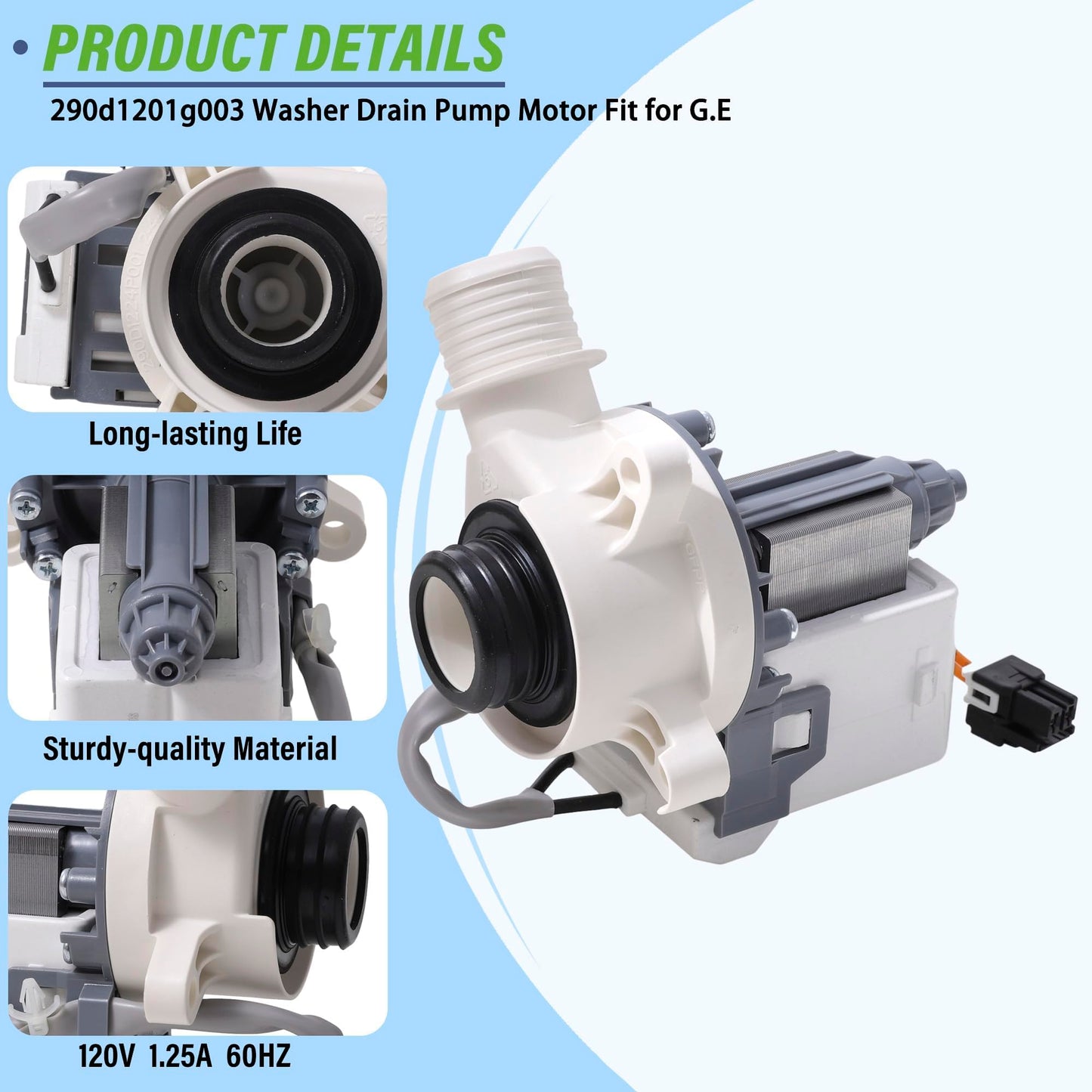 290d1201g002 B40-3A02 290d1201g003 290d1201g001 wh23x28418 Washer Drain Pump Motor Assembly fit for G.E Hot-point Replaces B30-3A01 WH23X24178 WH23X27574 4958182 AP6889136 PS12723115