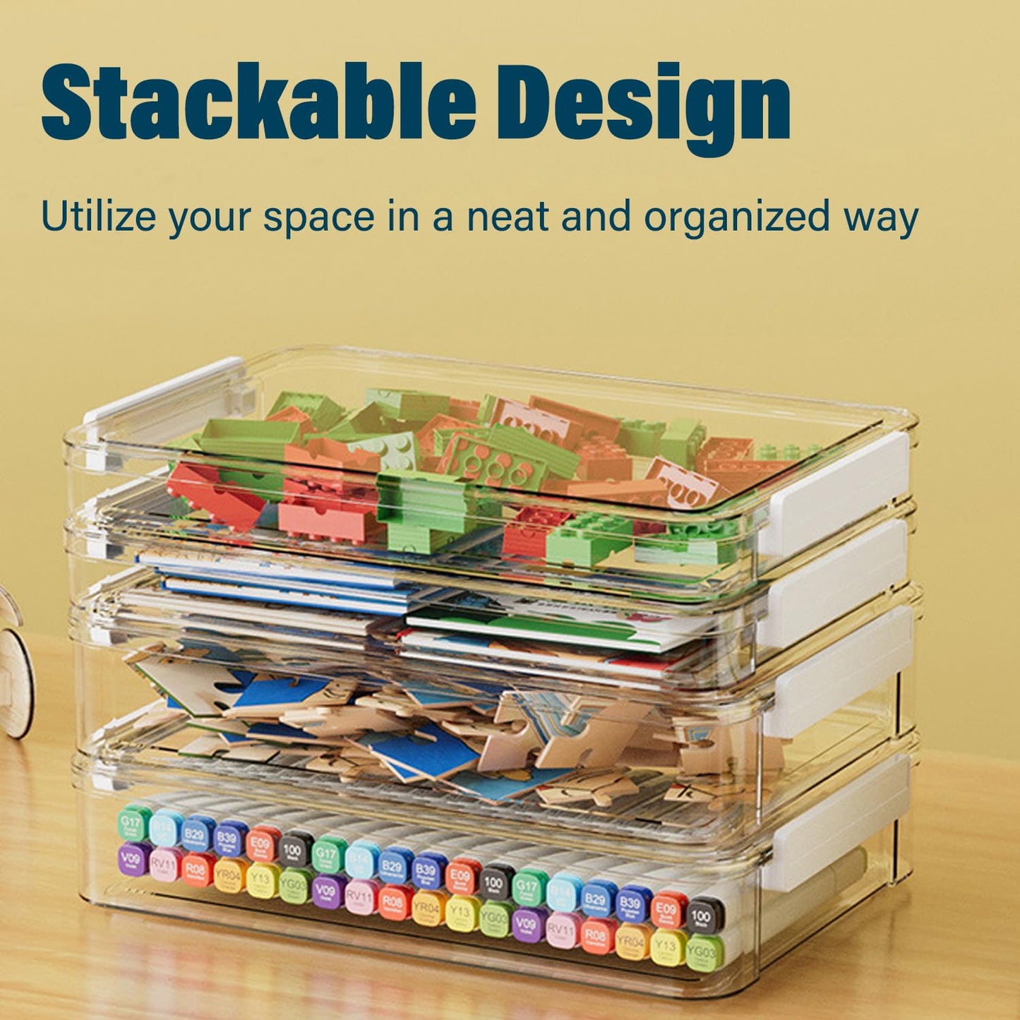 4 Pack 5.5qt 9 x 13 Clear Plastic Storage Box with Snap-Tight Latch, Stackable Organizer Container for A4 Files, Photos, Documents, Scrapbook, Crafts, and Art Supplies,Clear Storage Box With Lids