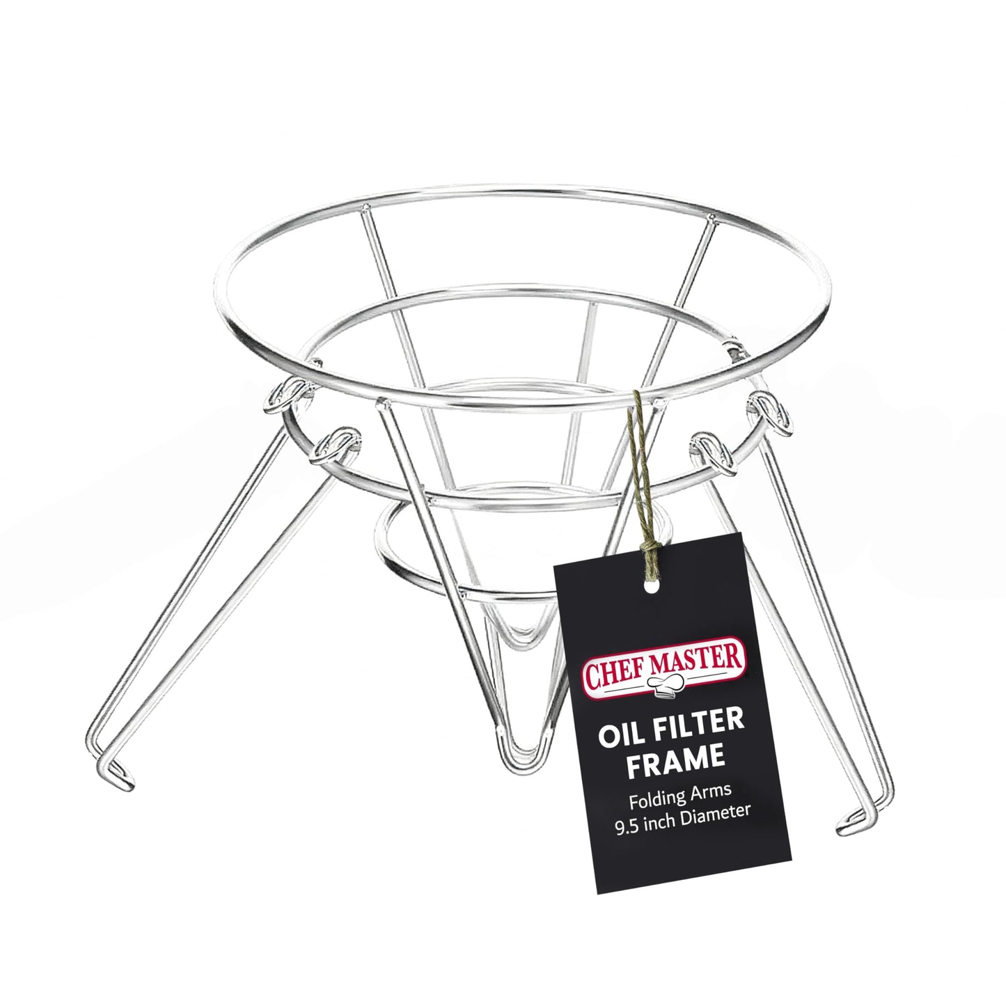 Chef Master Fryer Oil Filter Stand with Folding Arms to Attach to Deep Fryers, Cooking Oil Filter Holder, Maple Syrup Cone Filter Stand, 7.68 x 9.25 x 9.25 - 90073